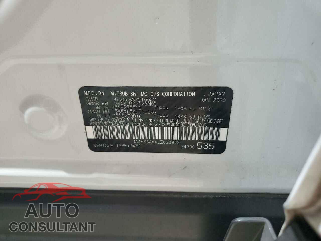MITSUBISHI ECLIPSE 2020 - JA4AS3AA4LZ028952