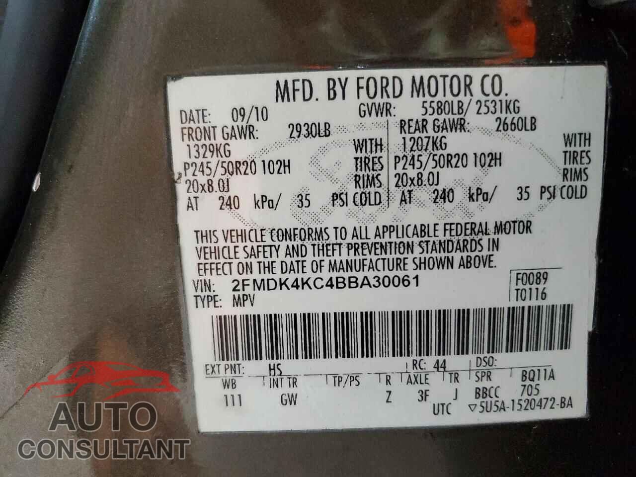FORD EDGE 2011 - 2FMDK4KC4BBA30061