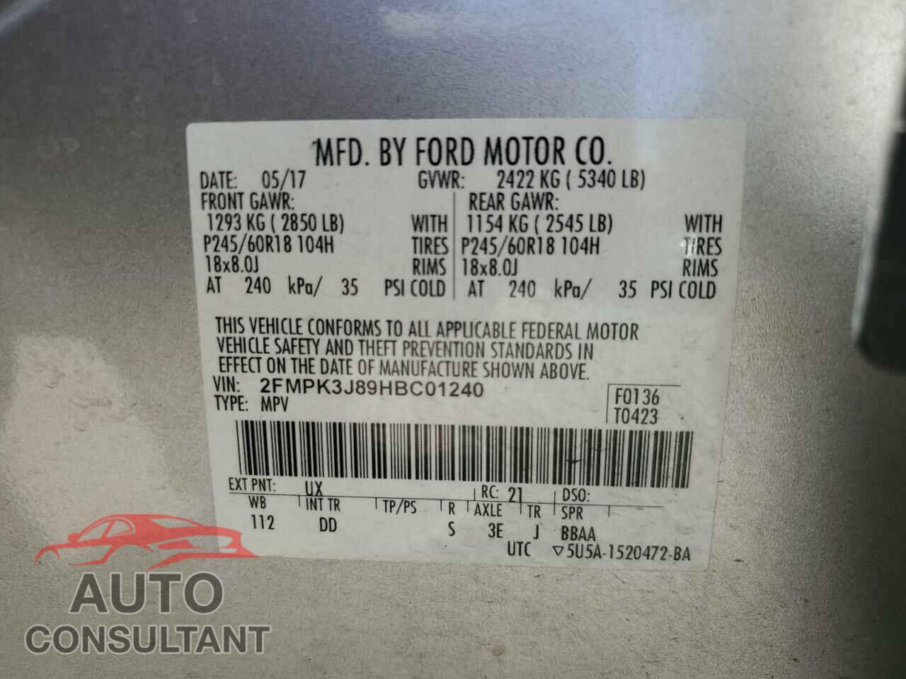 FORD EDGE 2017 - 2FMPK3J89HBC01240