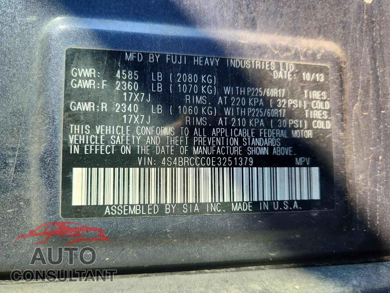SUBARU OUTBACK 2014 - 4S4BRCCC0E3251379