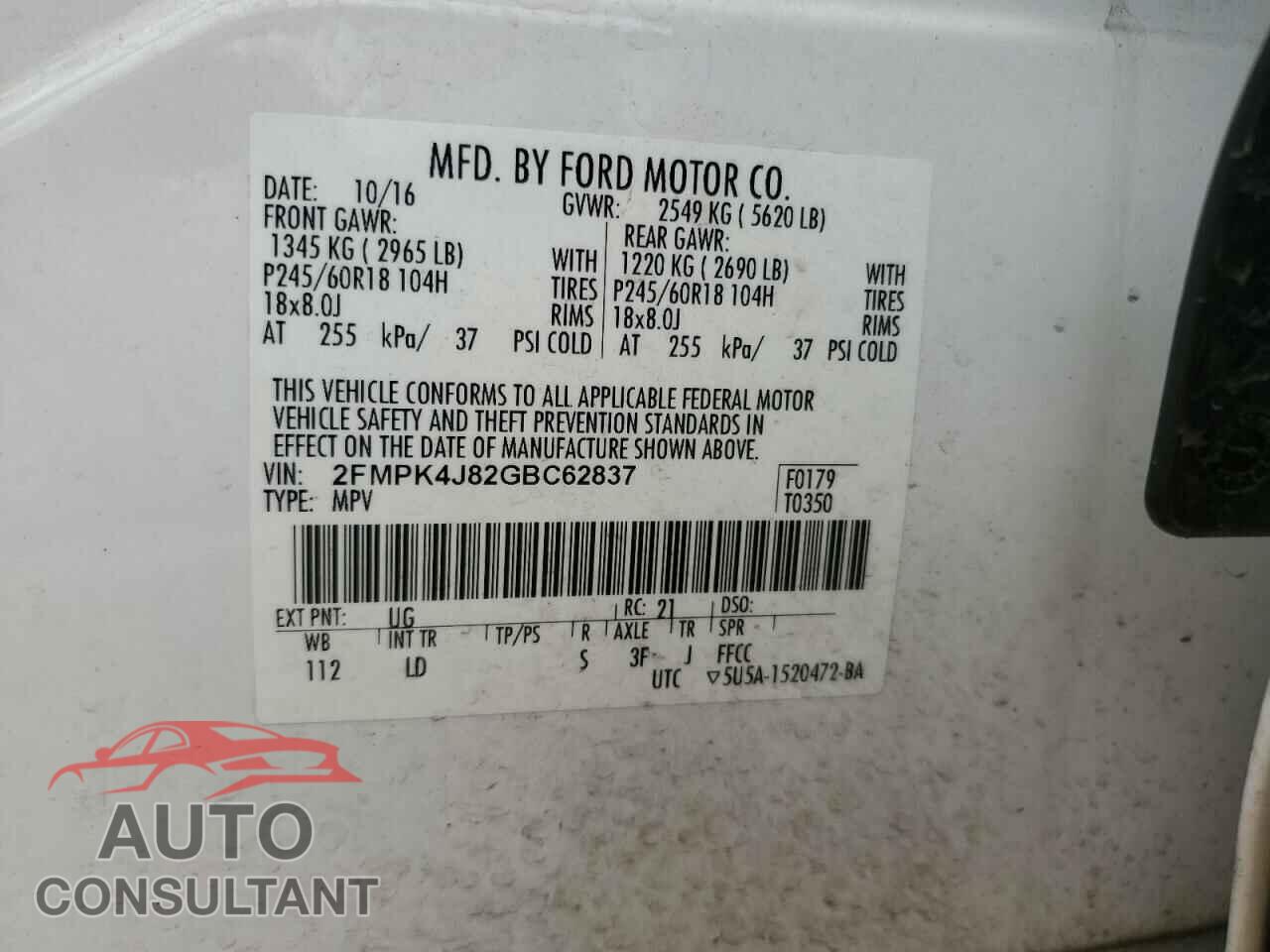 FORD EDGE 2016 - 2FMPK4J82GBC62837