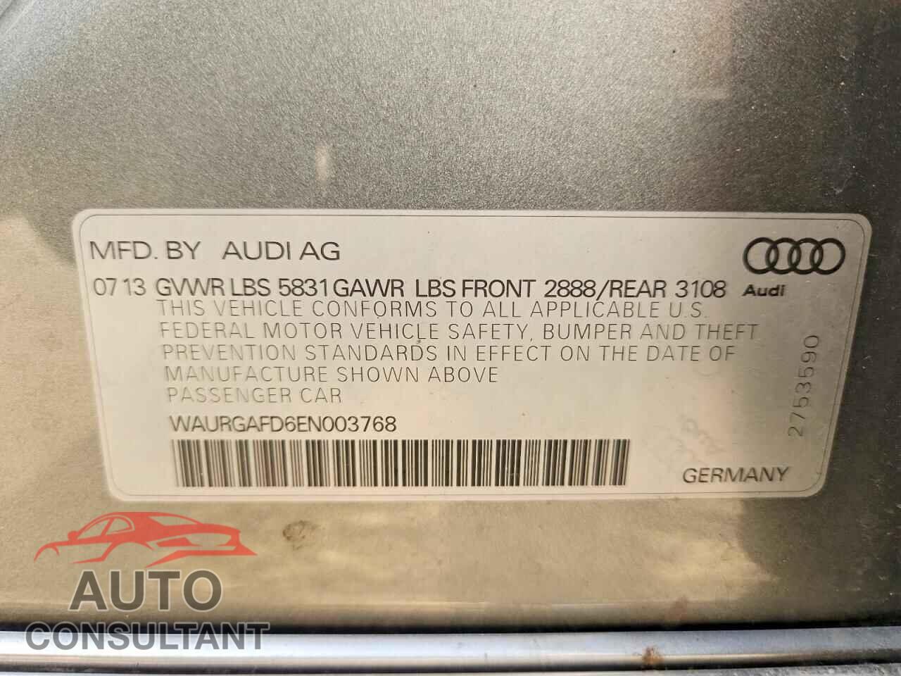 AUDI A8 2014 - WAURGAFD6EN003768