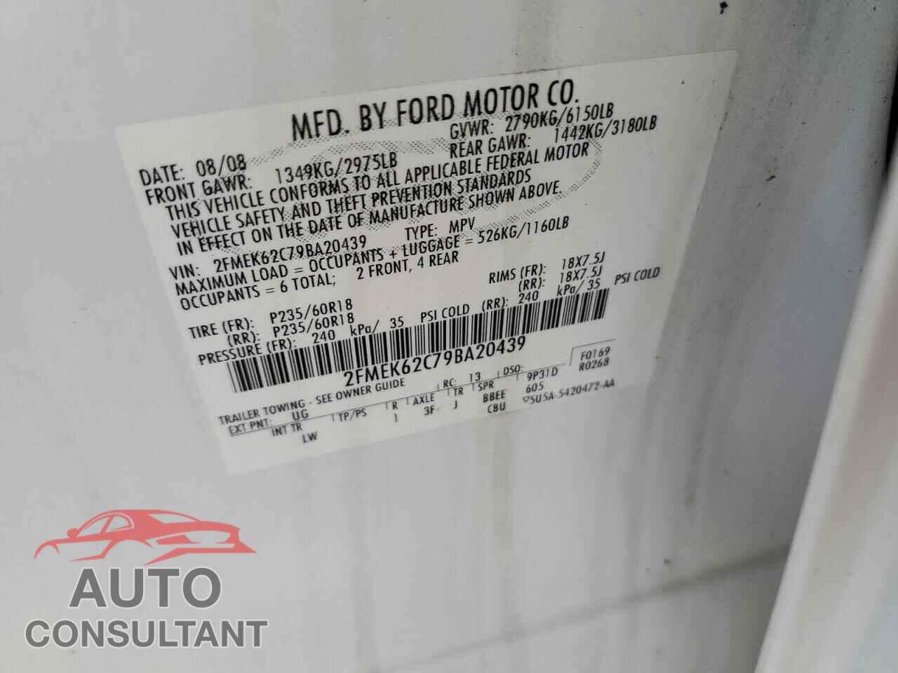 FORD FLEX 2009 - 2FMEK62C79BA20439
