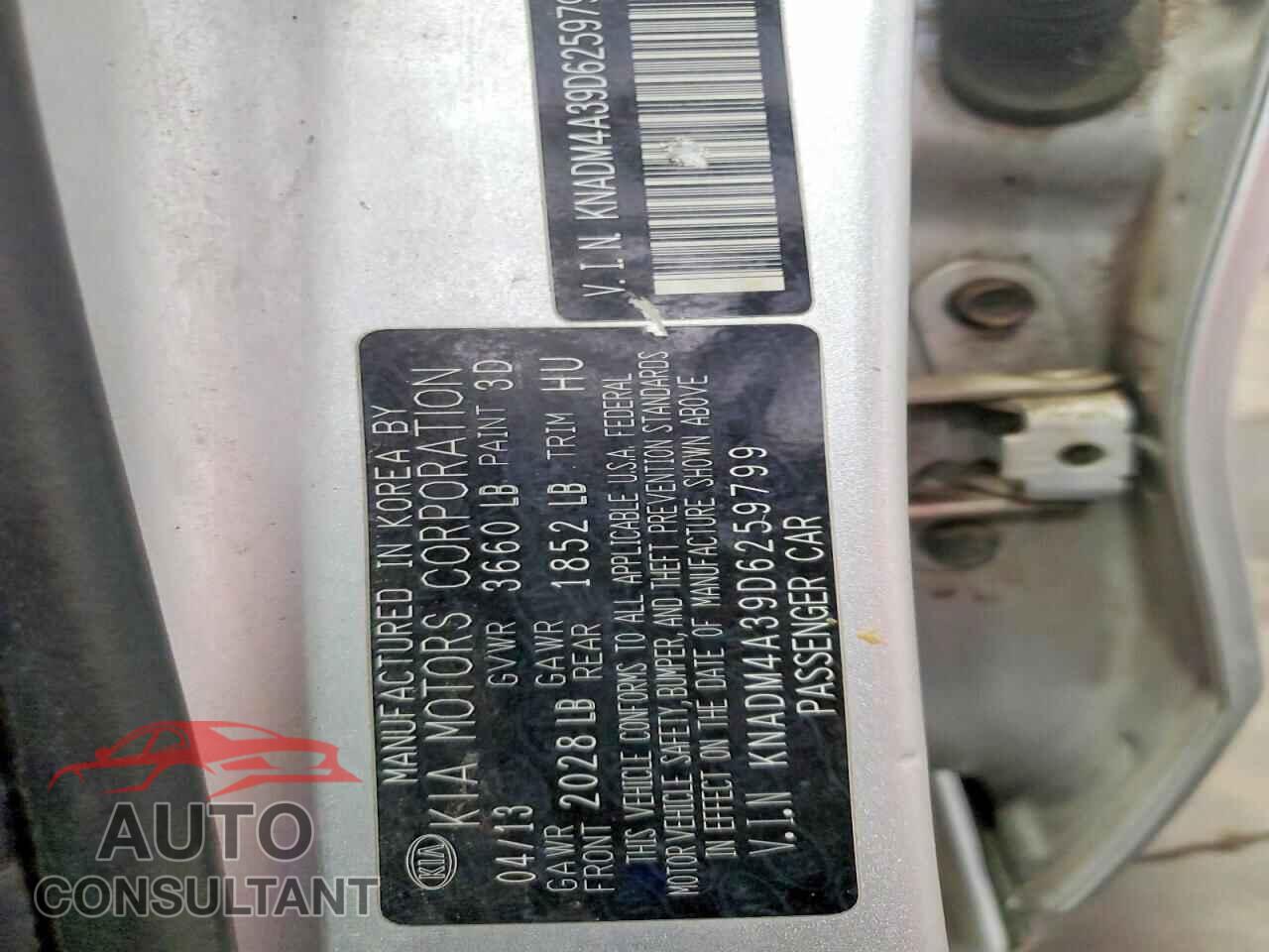 KIA RIO 2013 - KNADM4A39D6259799