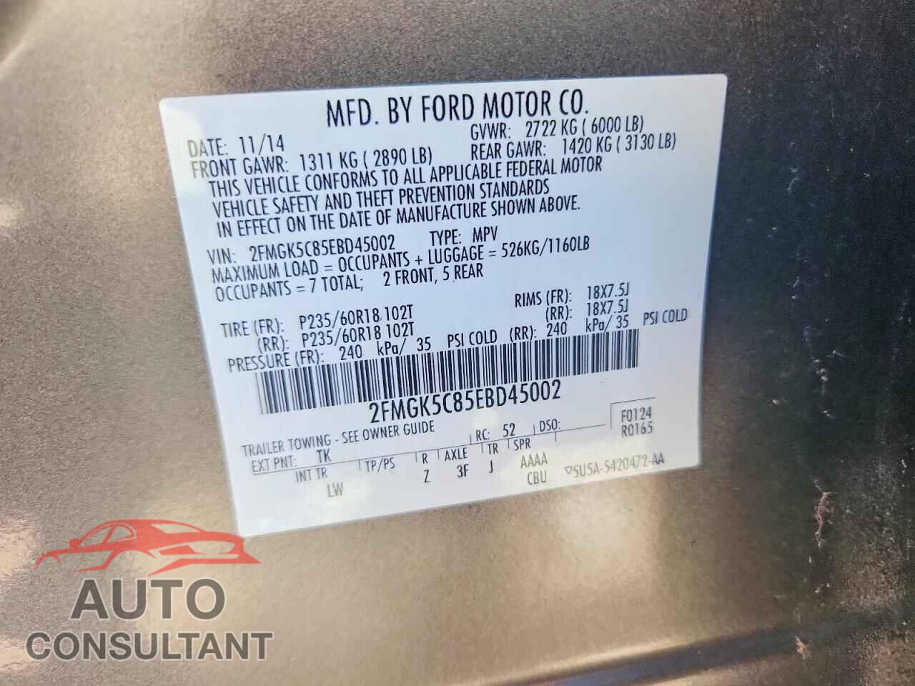 FORD FLEX 2014 - 2FMGK5C85EBD45002