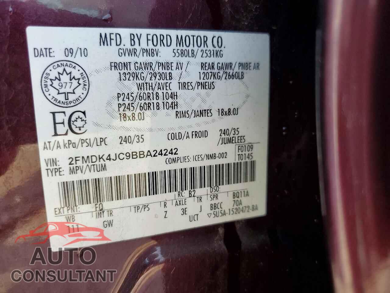 FORD EDGE 2011 - 2FMDK4JC9BBA24242