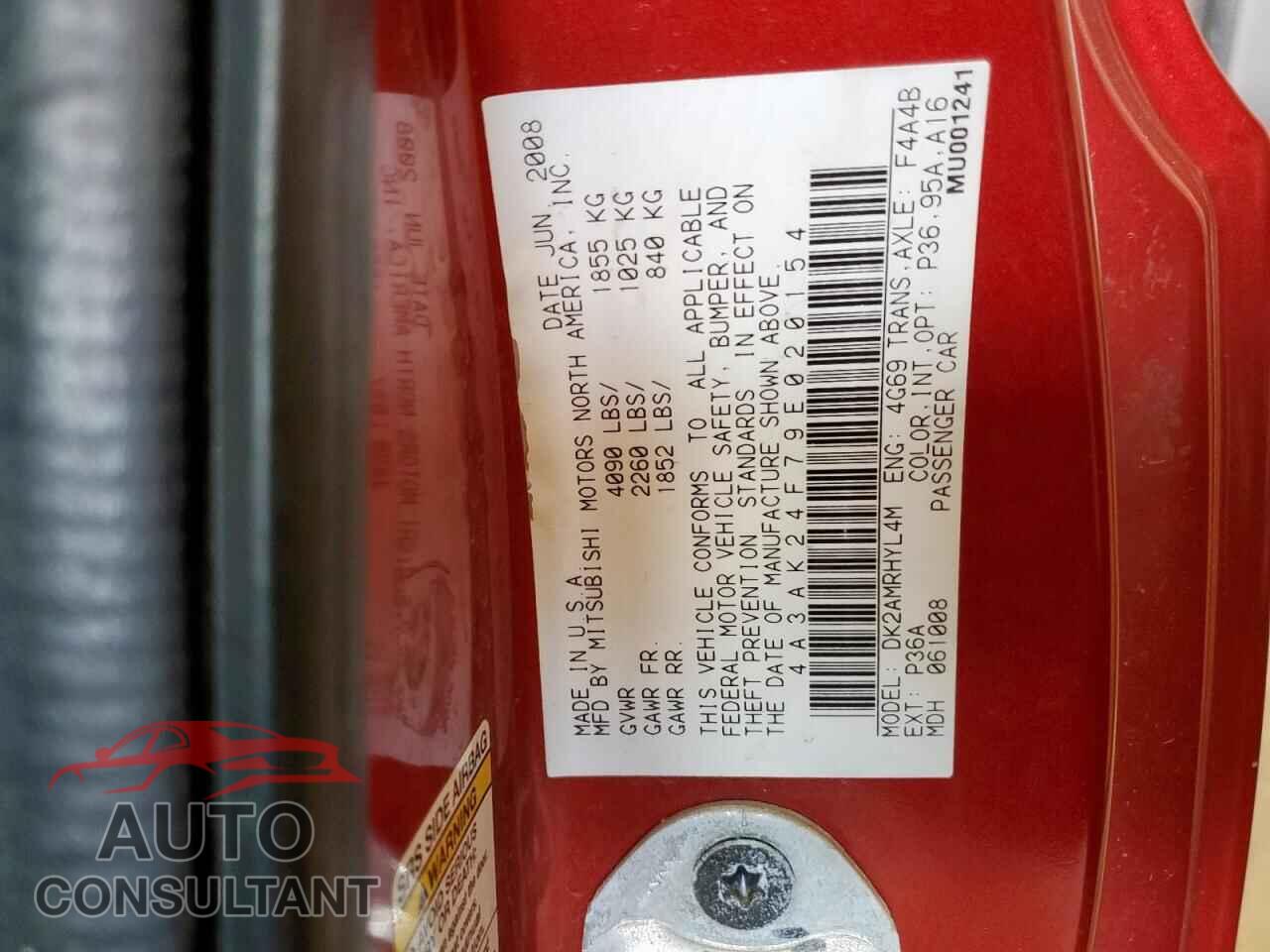 MITSUBISHI ECLIPSE 2009 - 4A3AK24F79E020154