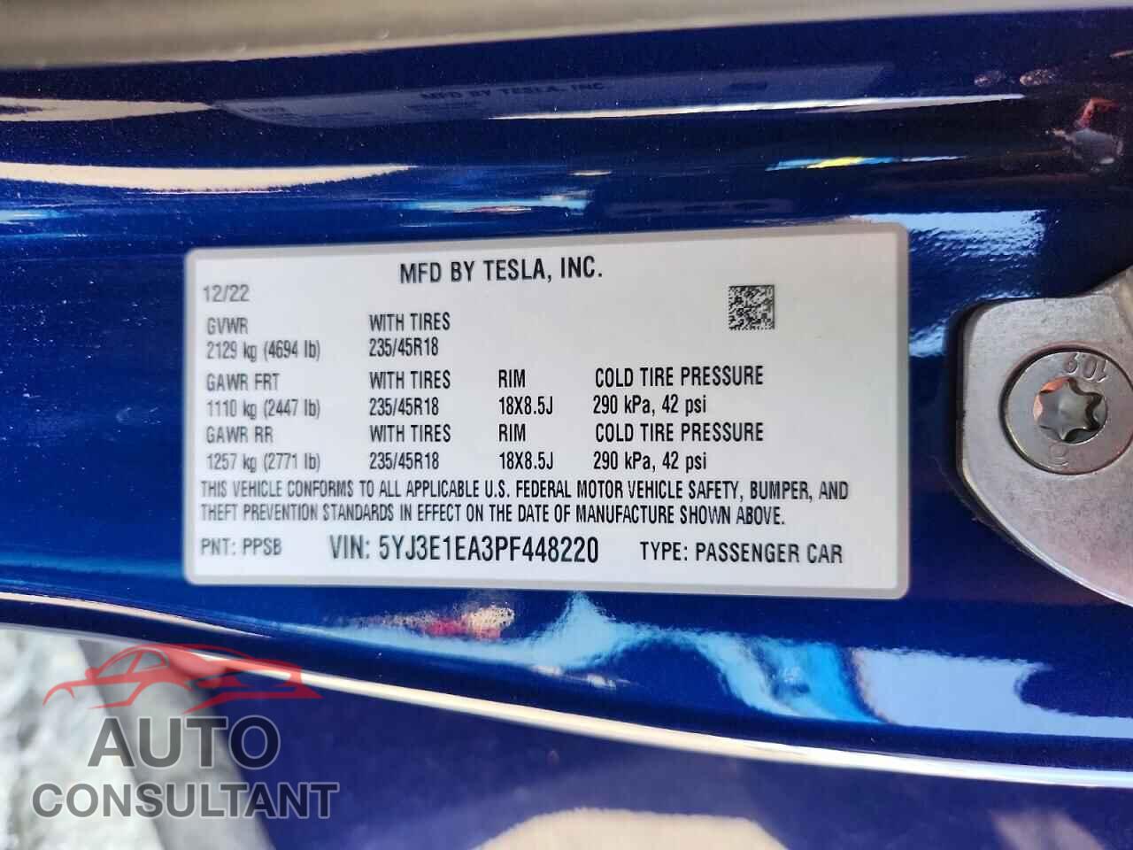 TESLA MODEL 3 2023 - 5YJ3E1EA3PF448220