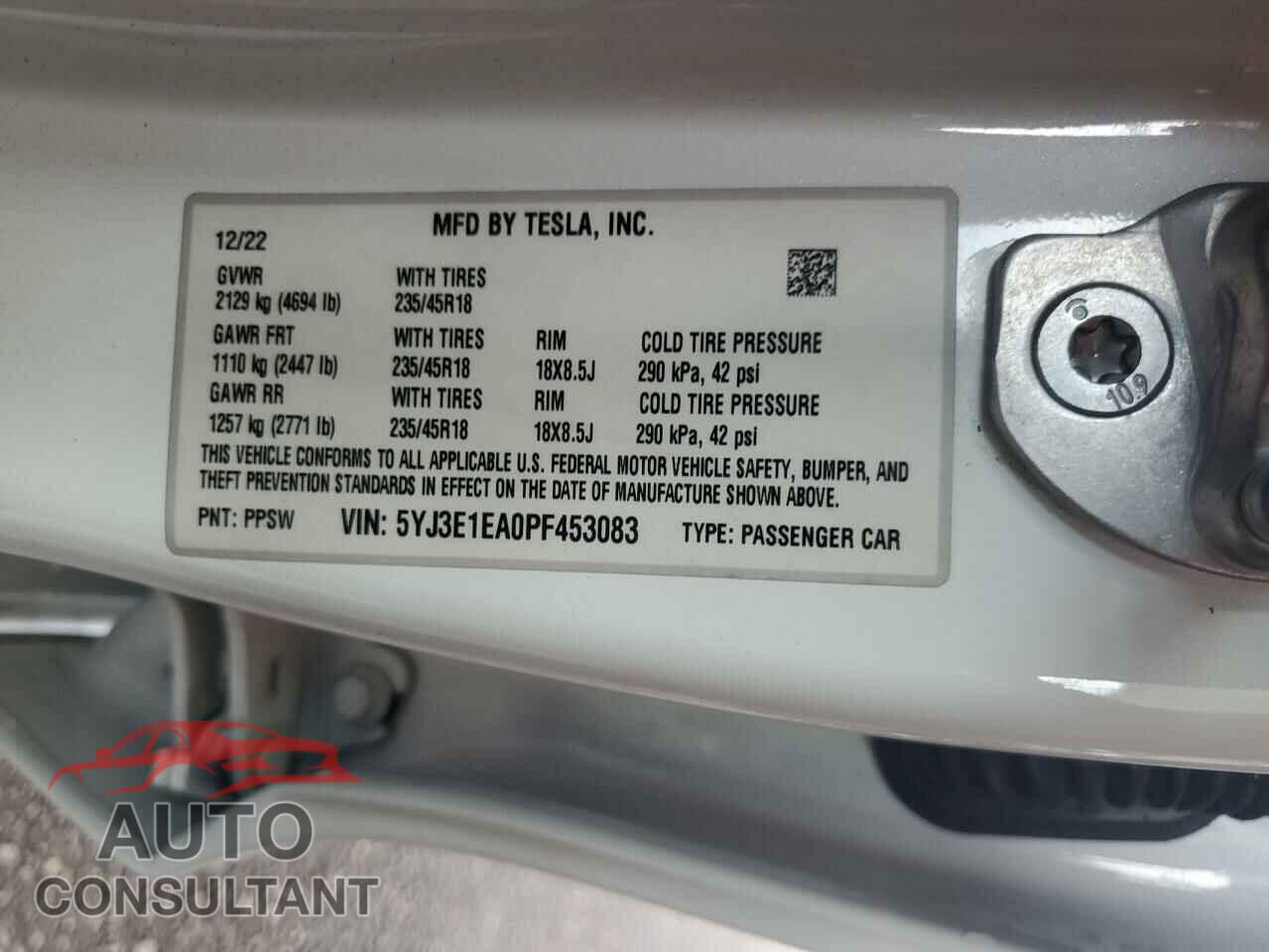 TESLA MODEL 3 2023 - 5YJ3E1EA0PF453083