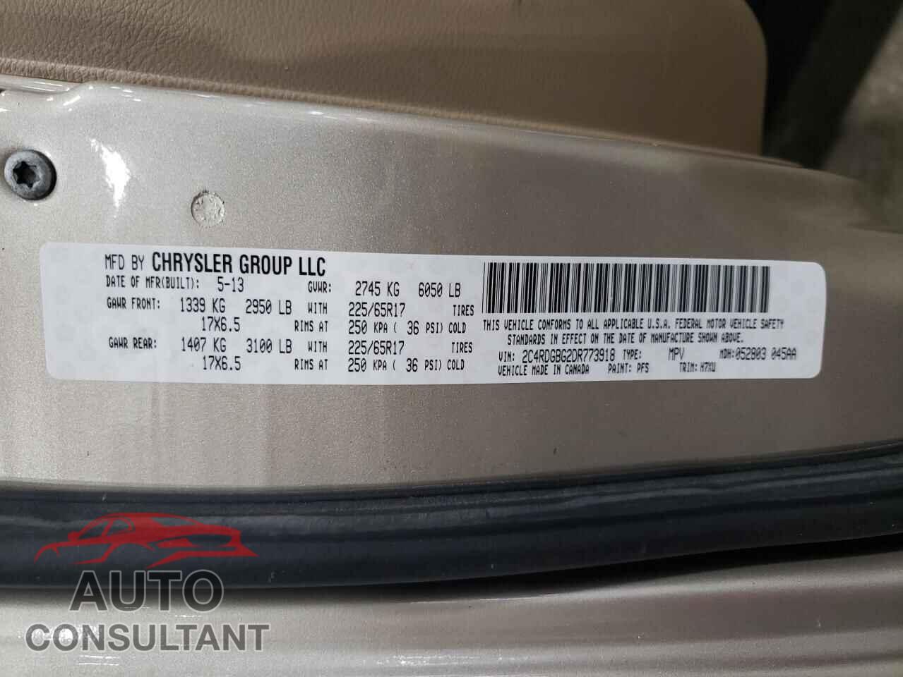 DODGE CARAVAN 2013 - 2C4RDGBG2DR773918