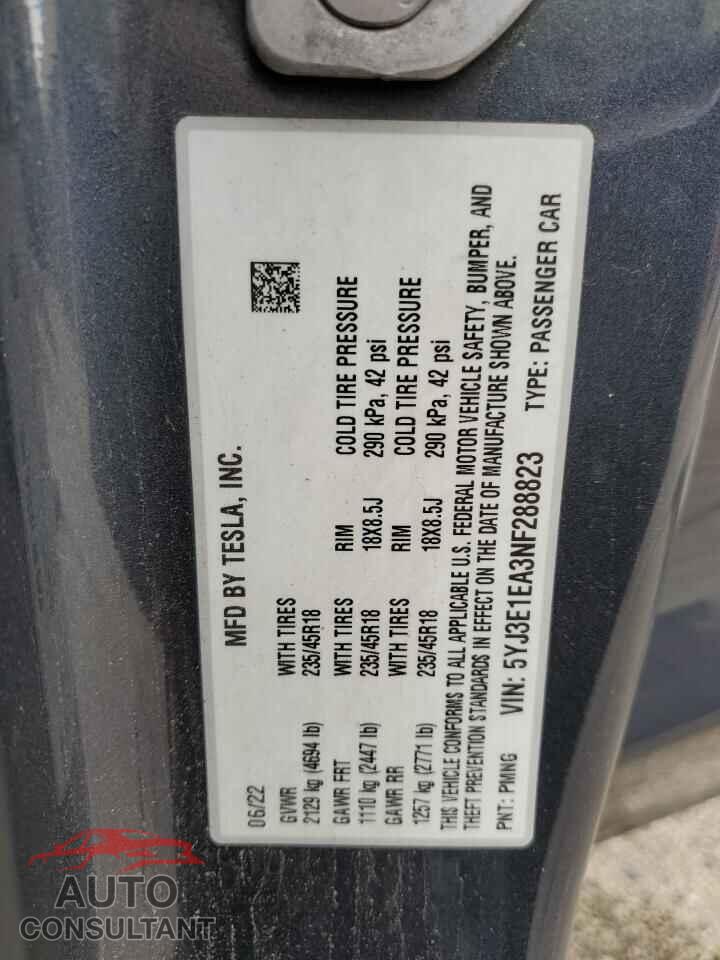 TESLA MODEL 3 2022 - 5YJ3E1EA3NF288823