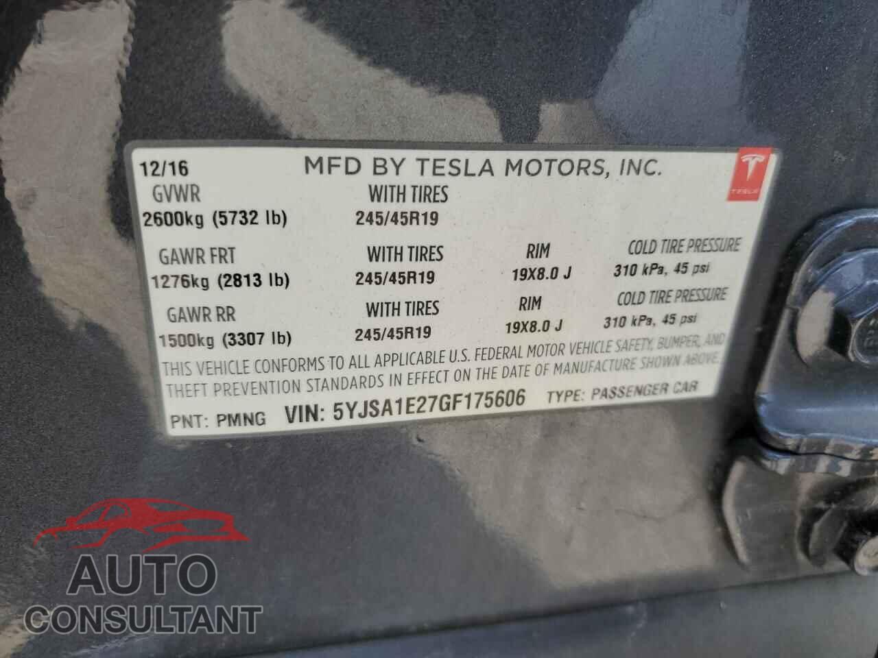 TESLA MODEL S 2016 - 5YJSA1E27GF175606