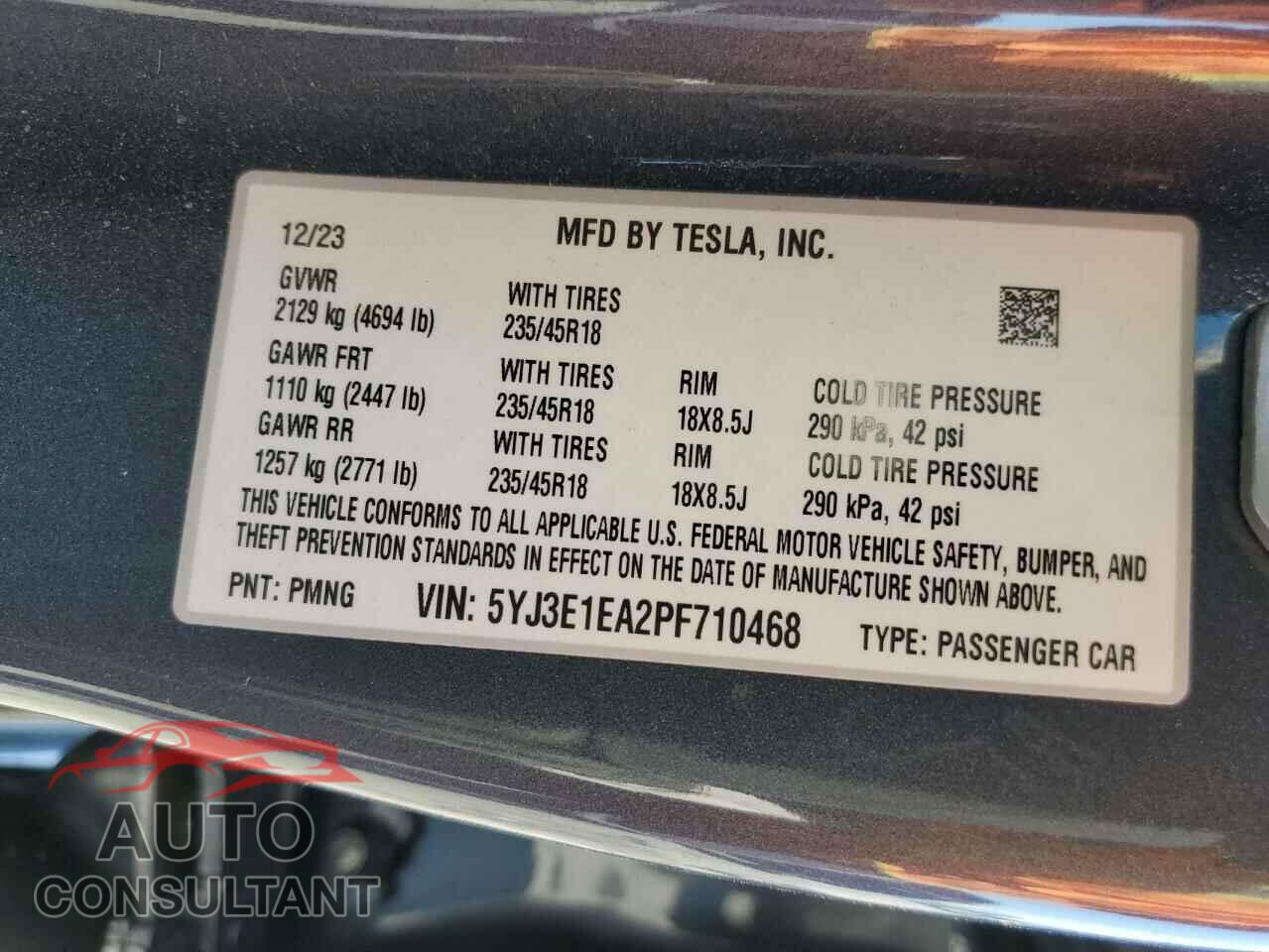 TESLA MODEL 3 2023 - 5YJ3E1EA2PF710468