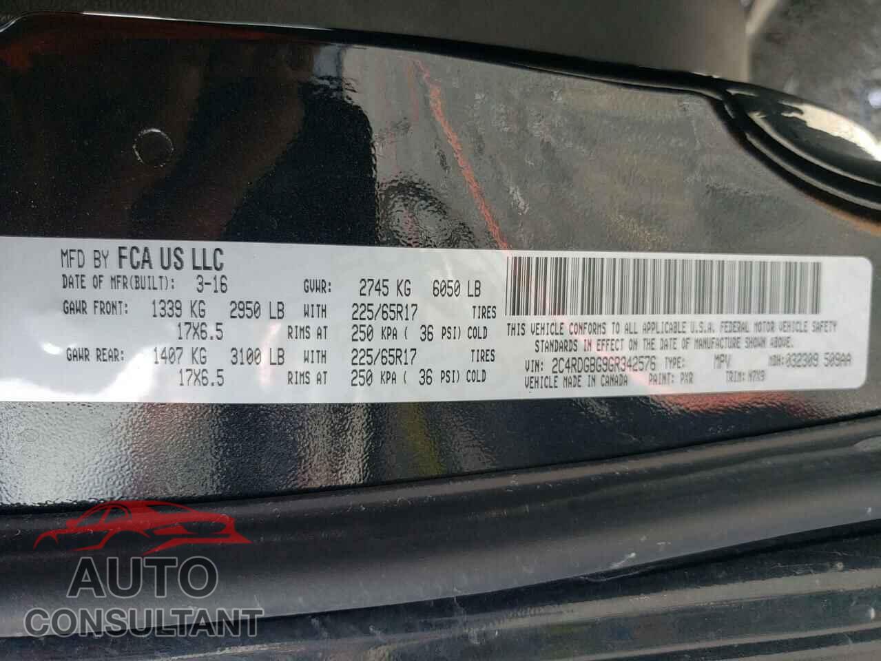 DODGE CARAVAN 2016 - 2C4RDGBG9GR342576