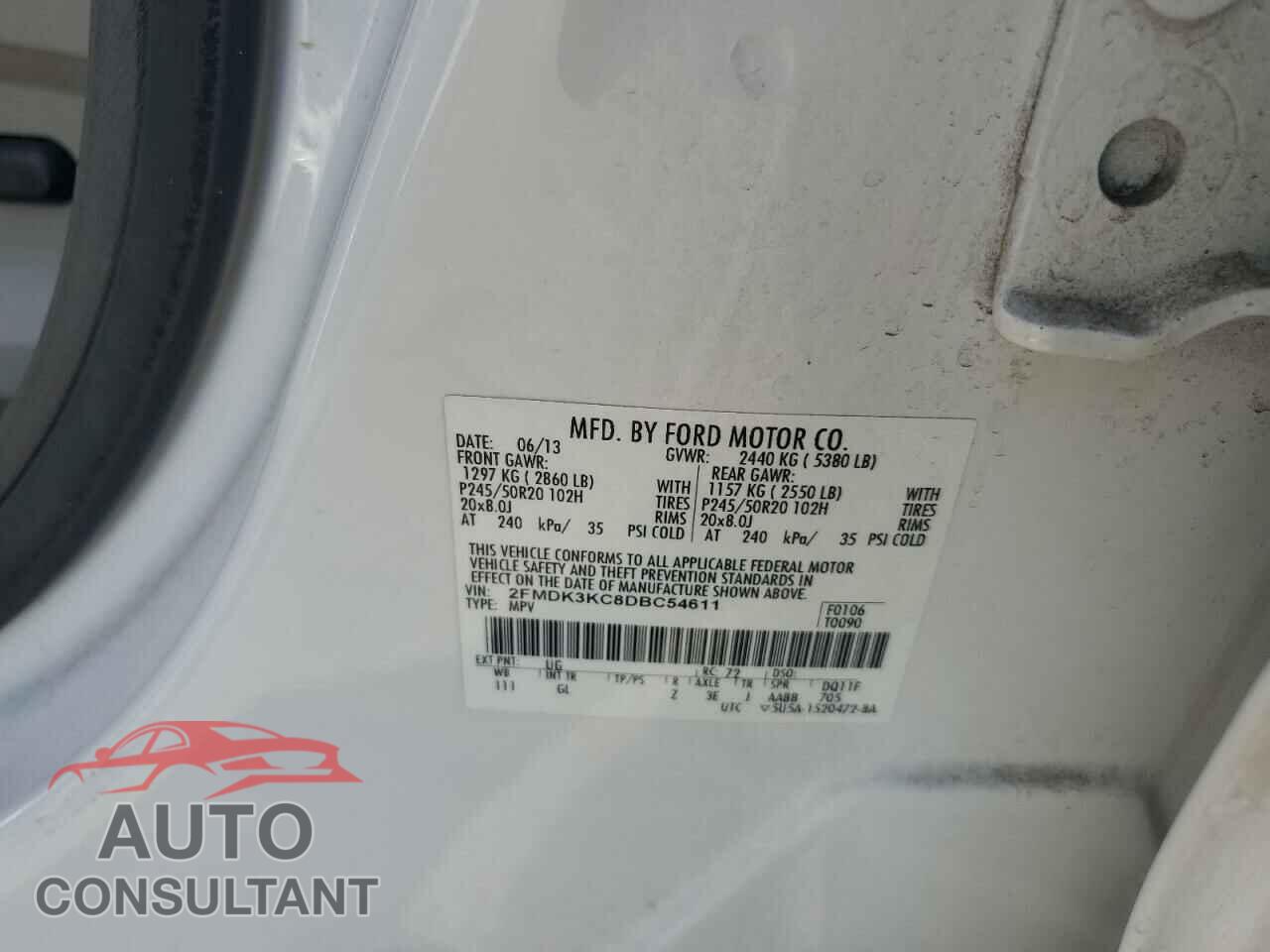 FORD EDGE 2013 - 2FMDK3KC8DBC54611
