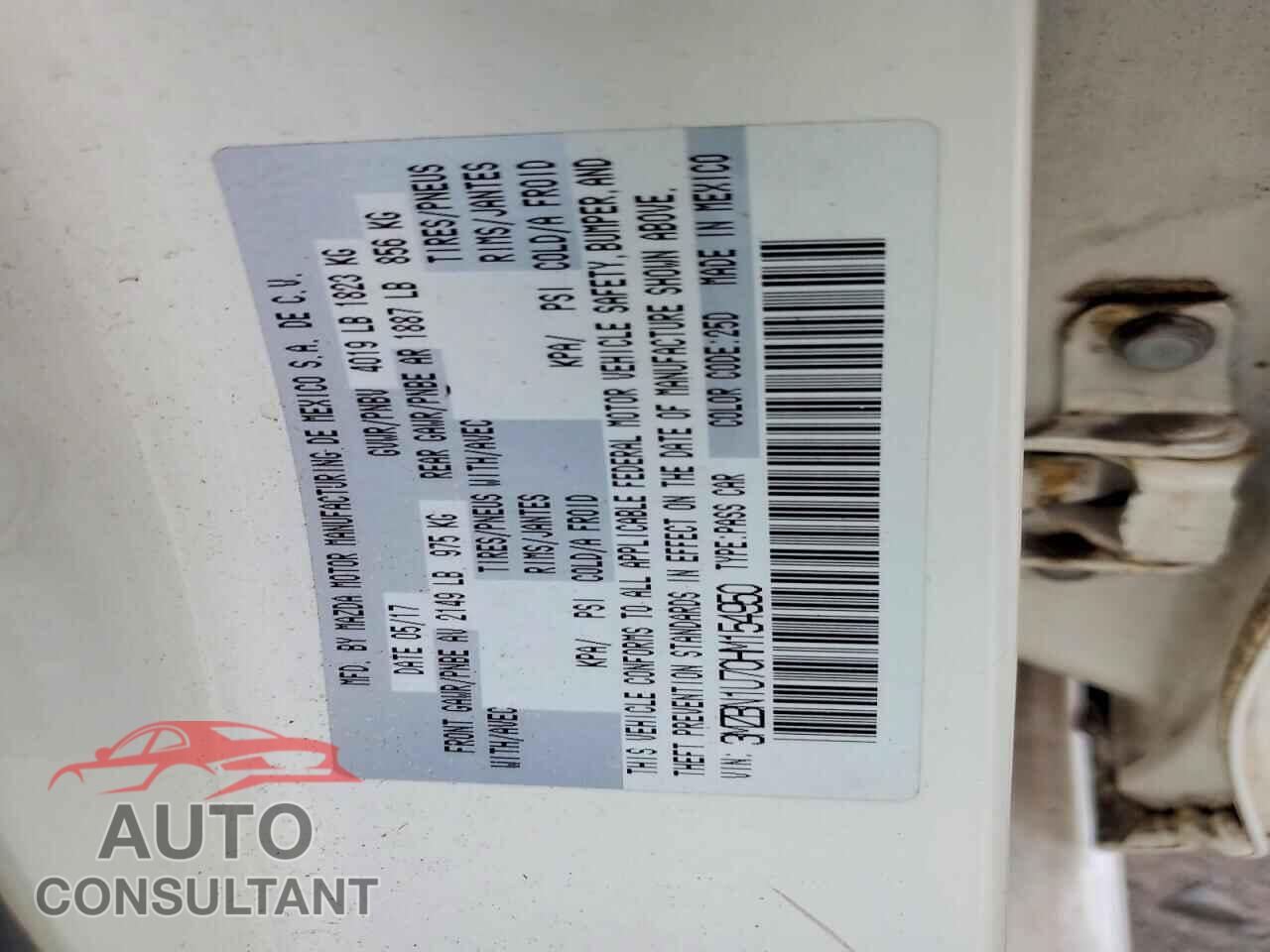 MAZDA 3 2017 - 3MZBN1U70HM154950