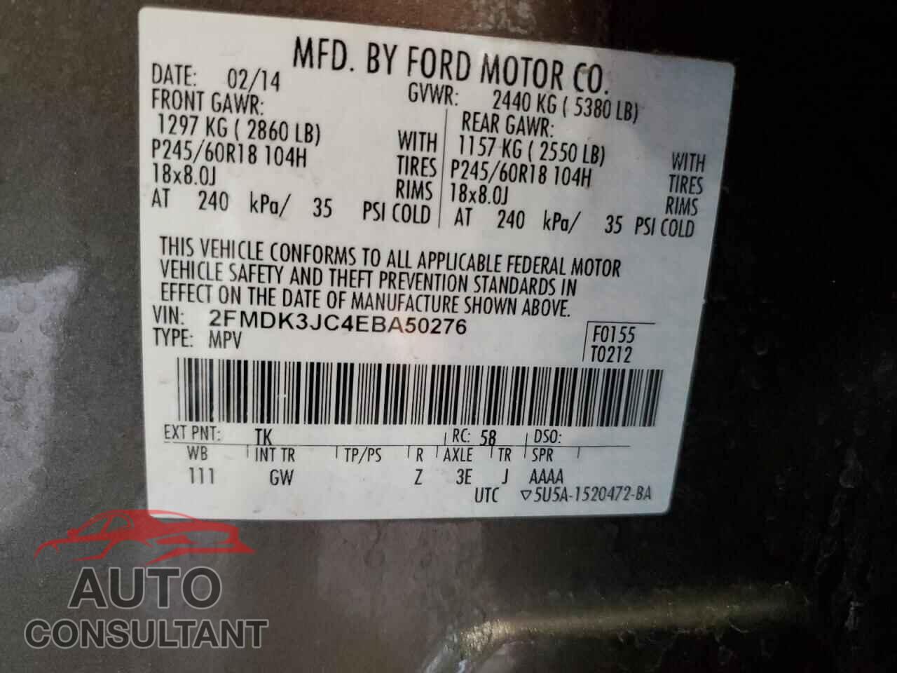FORD EDGE 2014 - 2FMDK3JC4EBA50276
