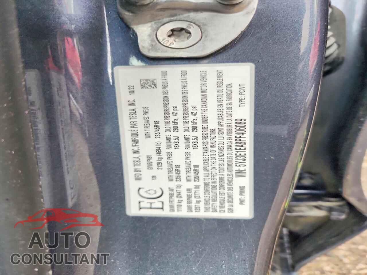 TESLA MODEL 3 2023 - 5YJ3E1EA8PF406089