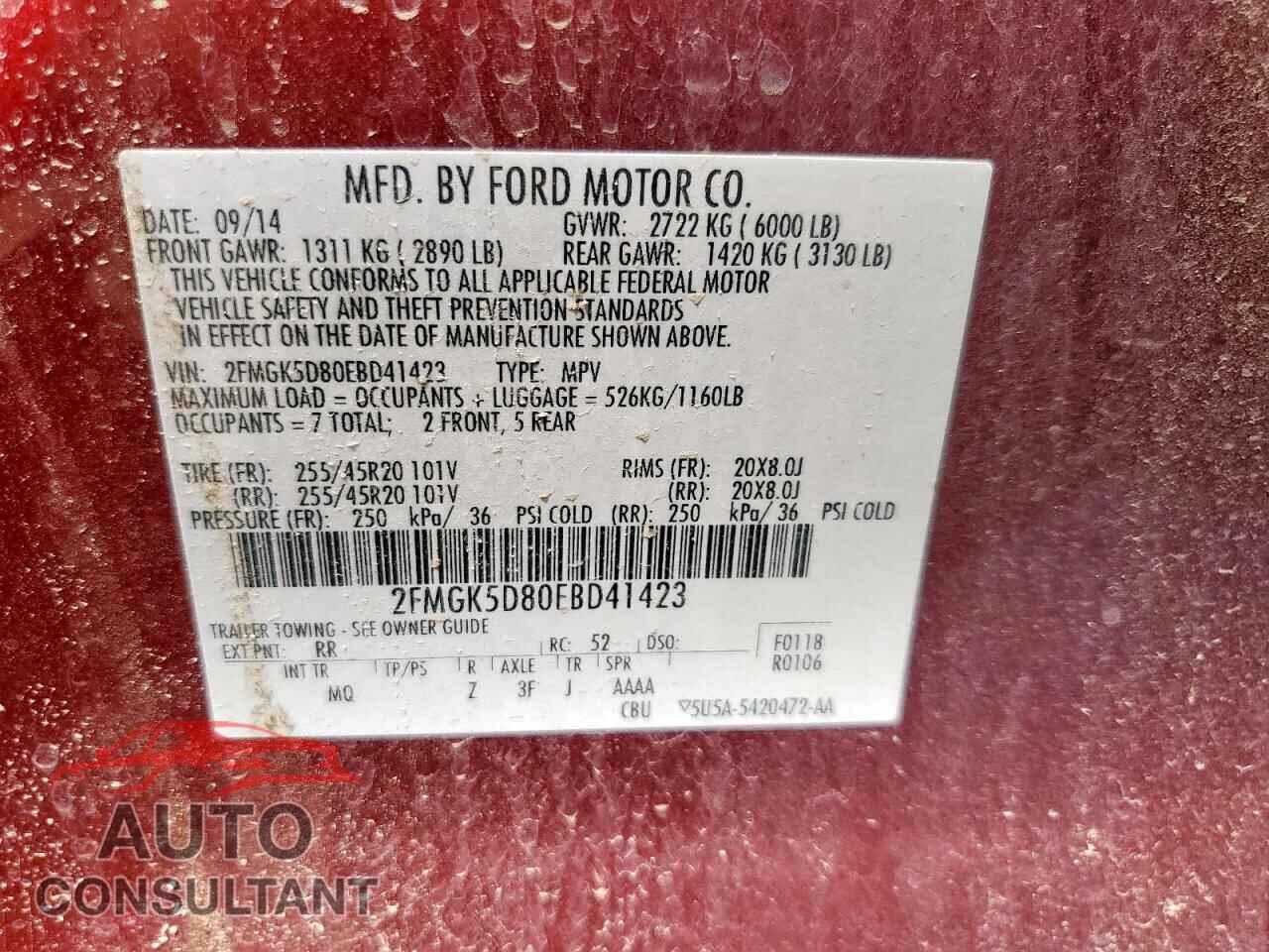 FORD FLEX 2014 - 2FMGK5D80EBD41423