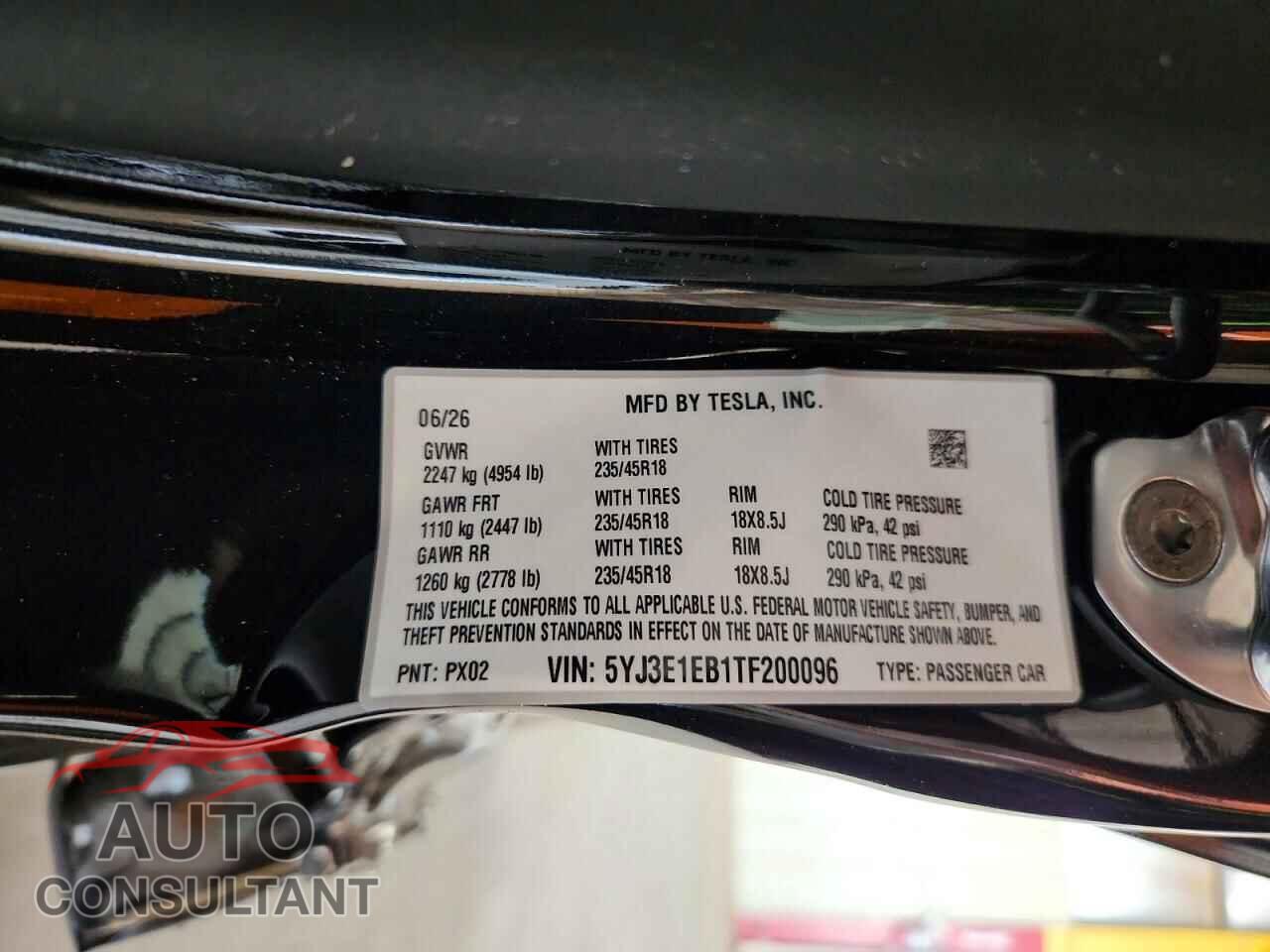 TESLA MODEL 3 2026 - 5YJ3E1EB1TF200096