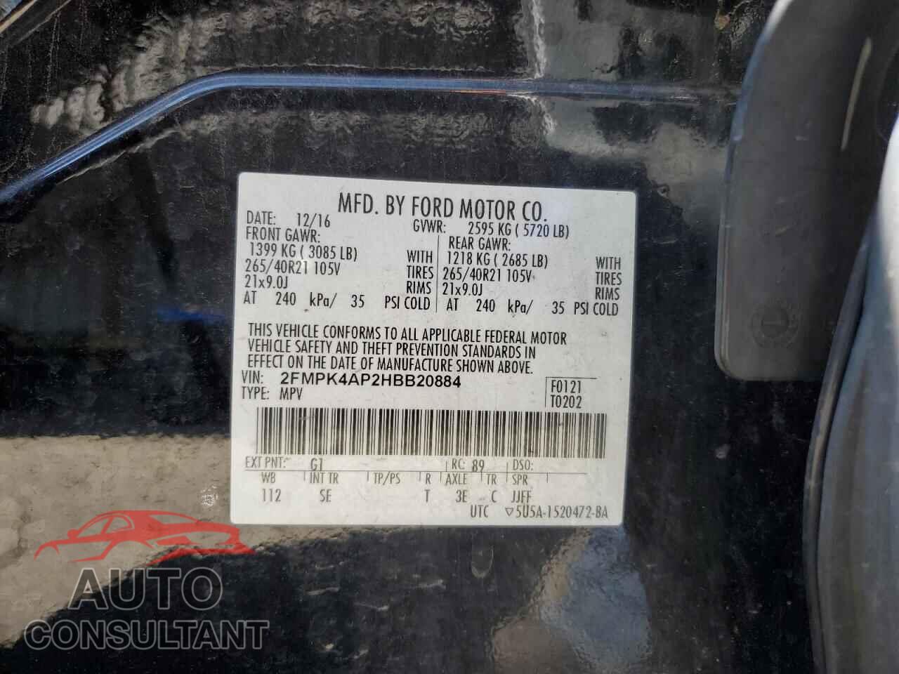 FORD EDGE 2017 - 2FMPK4AP2HBB20884