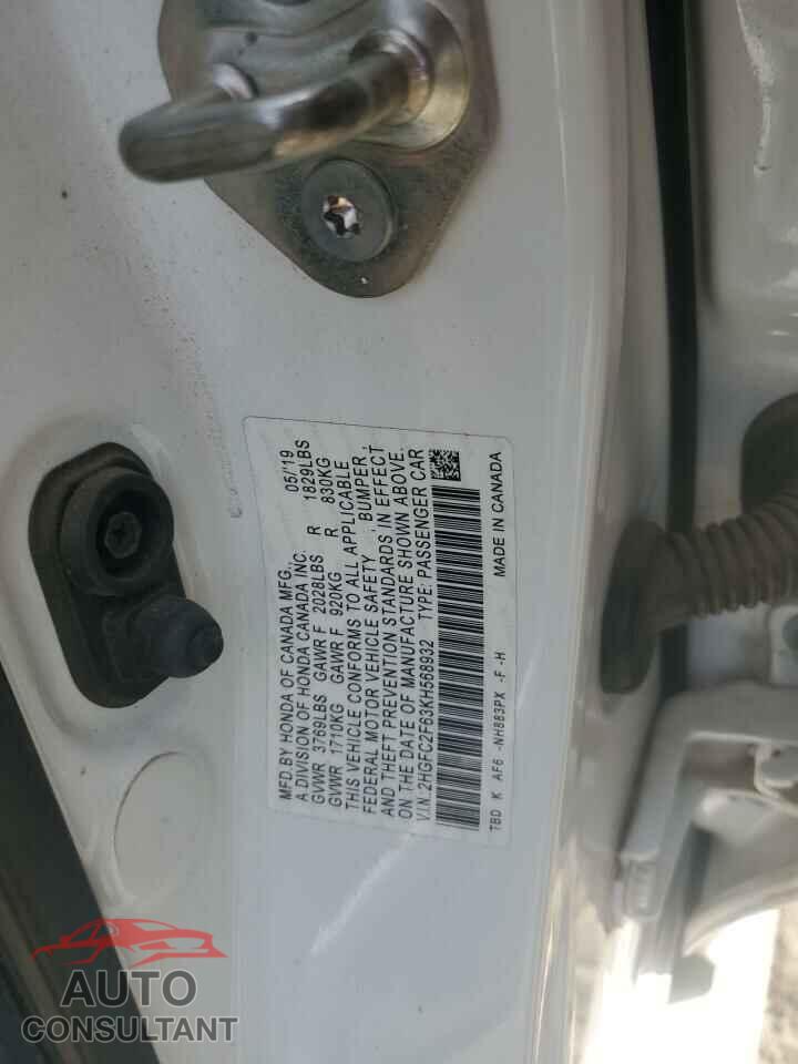 HONDA CIVIC 2019 - 2HGFC2F63KH568932