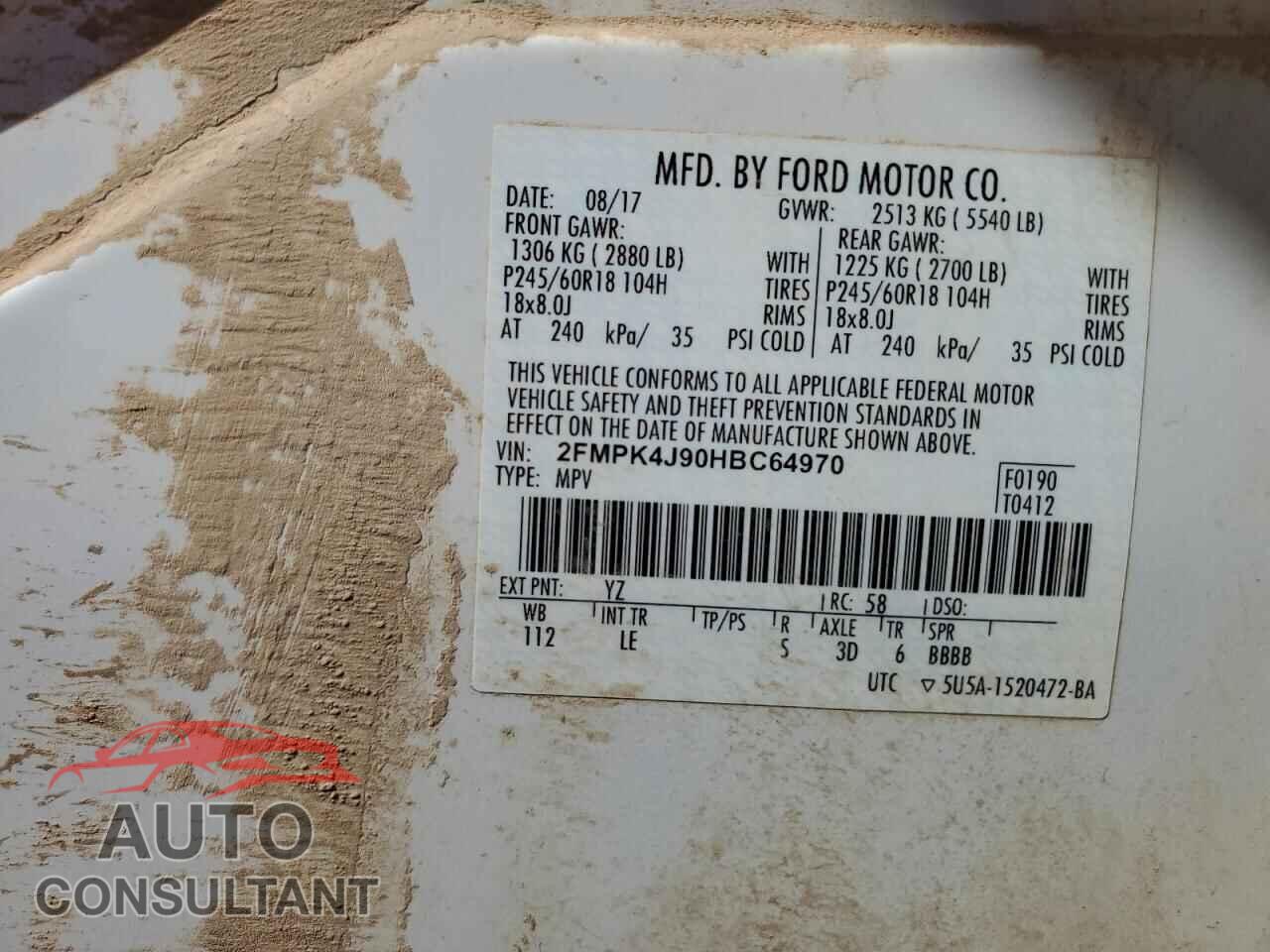 FORD EDGE 2017 - 2FMPK4J90HBC64970