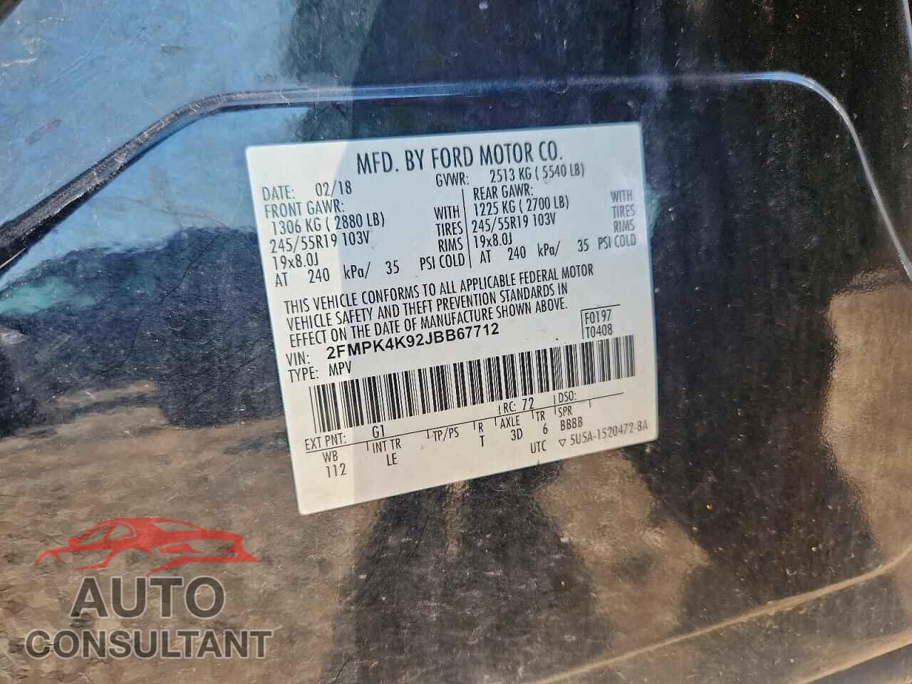 FORD EDGE 2018 - 2FMPK4K92JBB67712