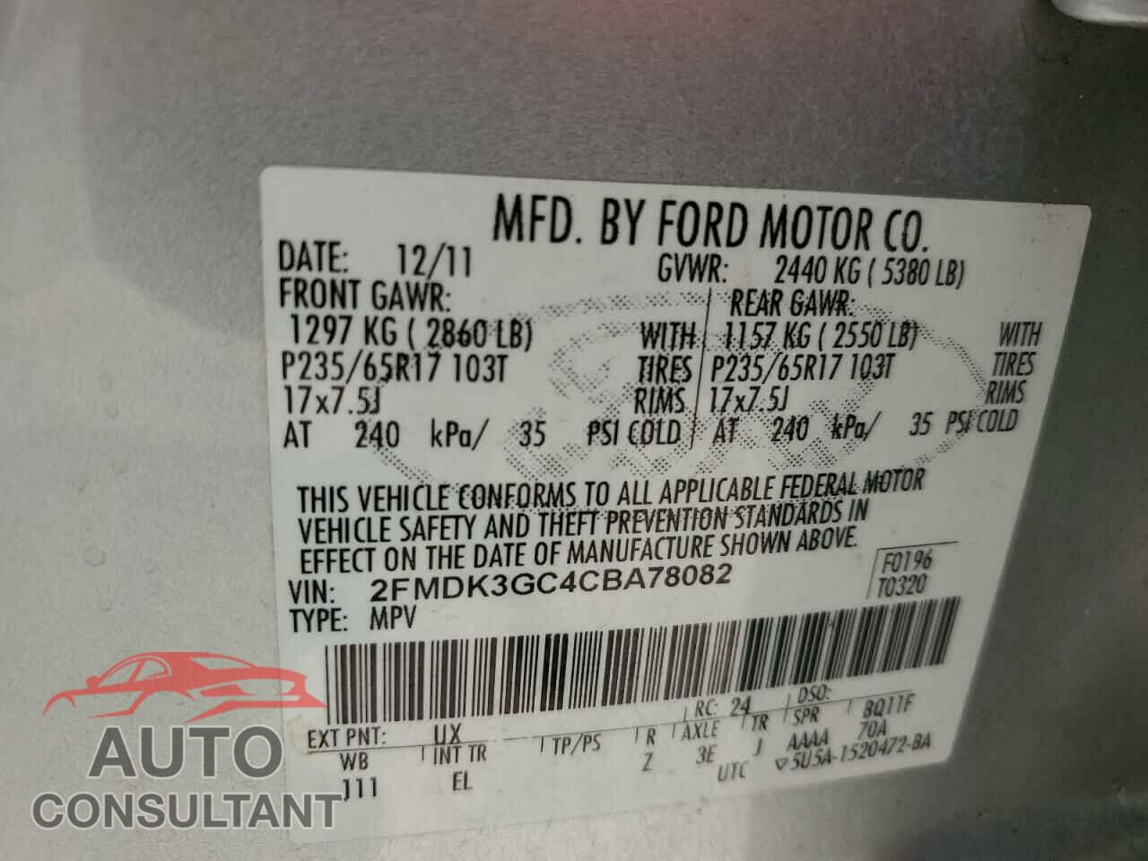 FORD EDGE 2012 - 2FMDK3GC4CBA78082