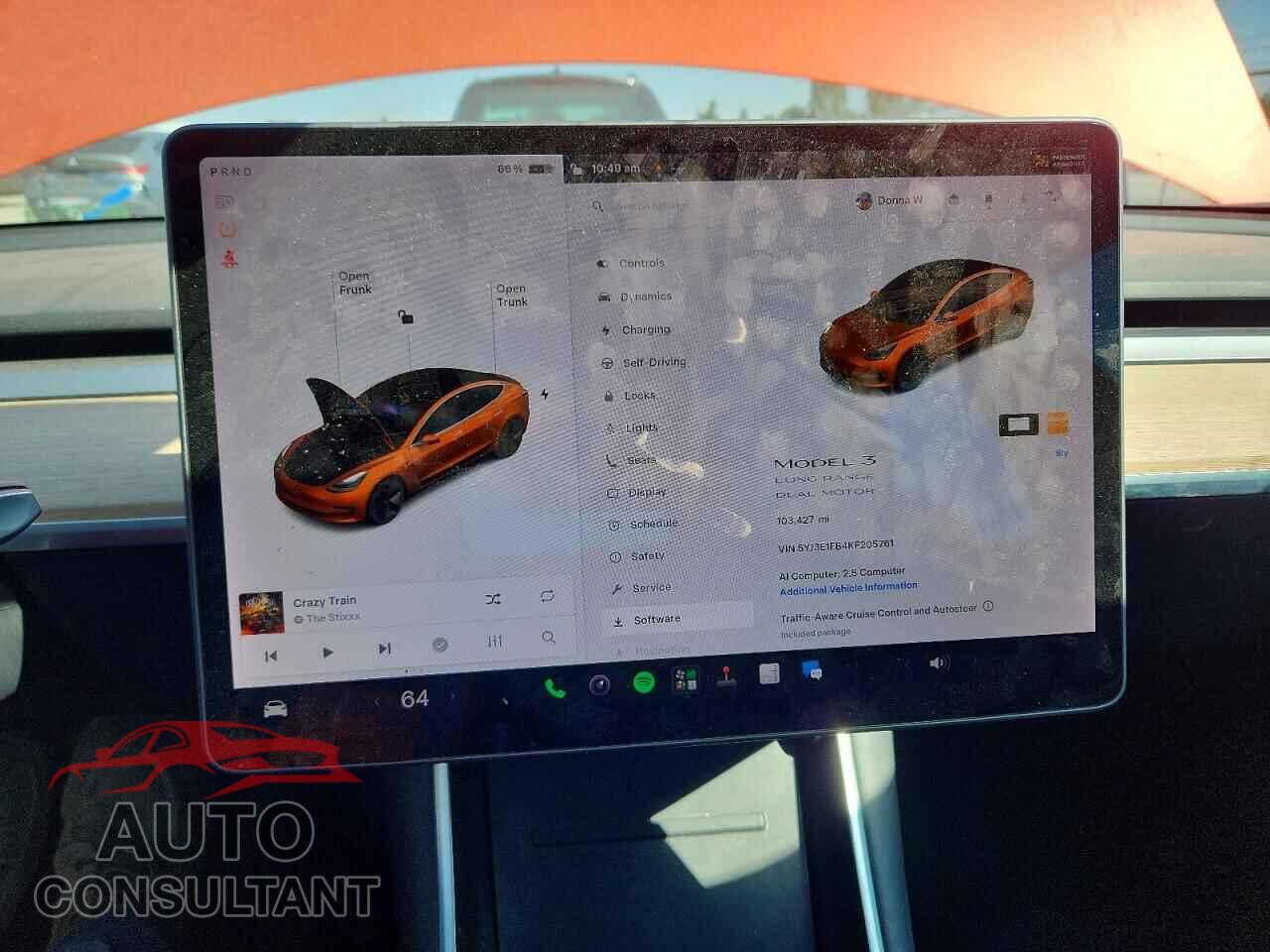 TESLA MODEL 3 2019 - 5YJ3E1EB4KF205761
