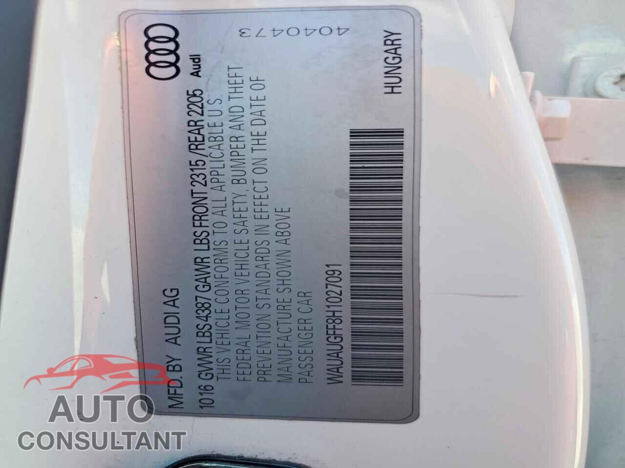 AUDI A3 2017 - WAUAUGFF8H1027091