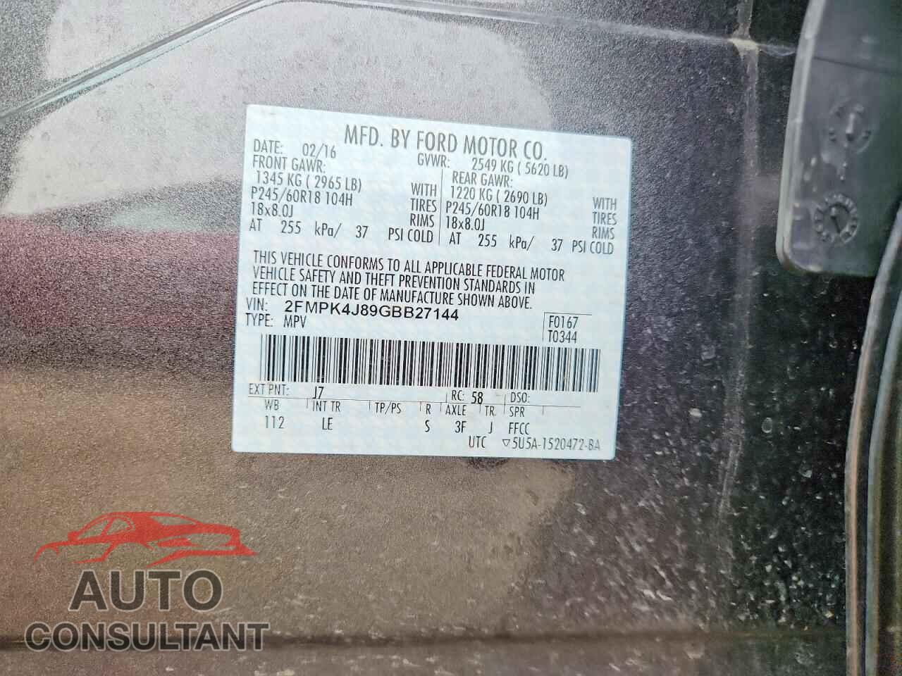 FORD EDGE 2016 - 2FMPK4J89GBB27144