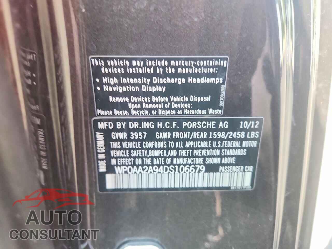 PORSCHE 911 2013 - WP0AA2A94DS106679
