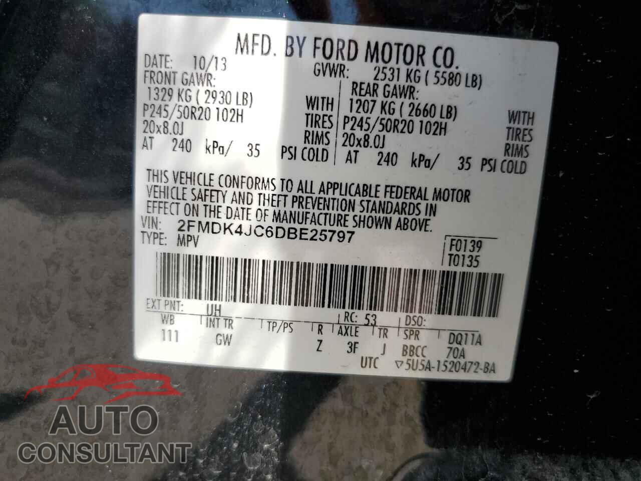 FORD EDGE 2013 - 2FMDK4JC6DBE25797