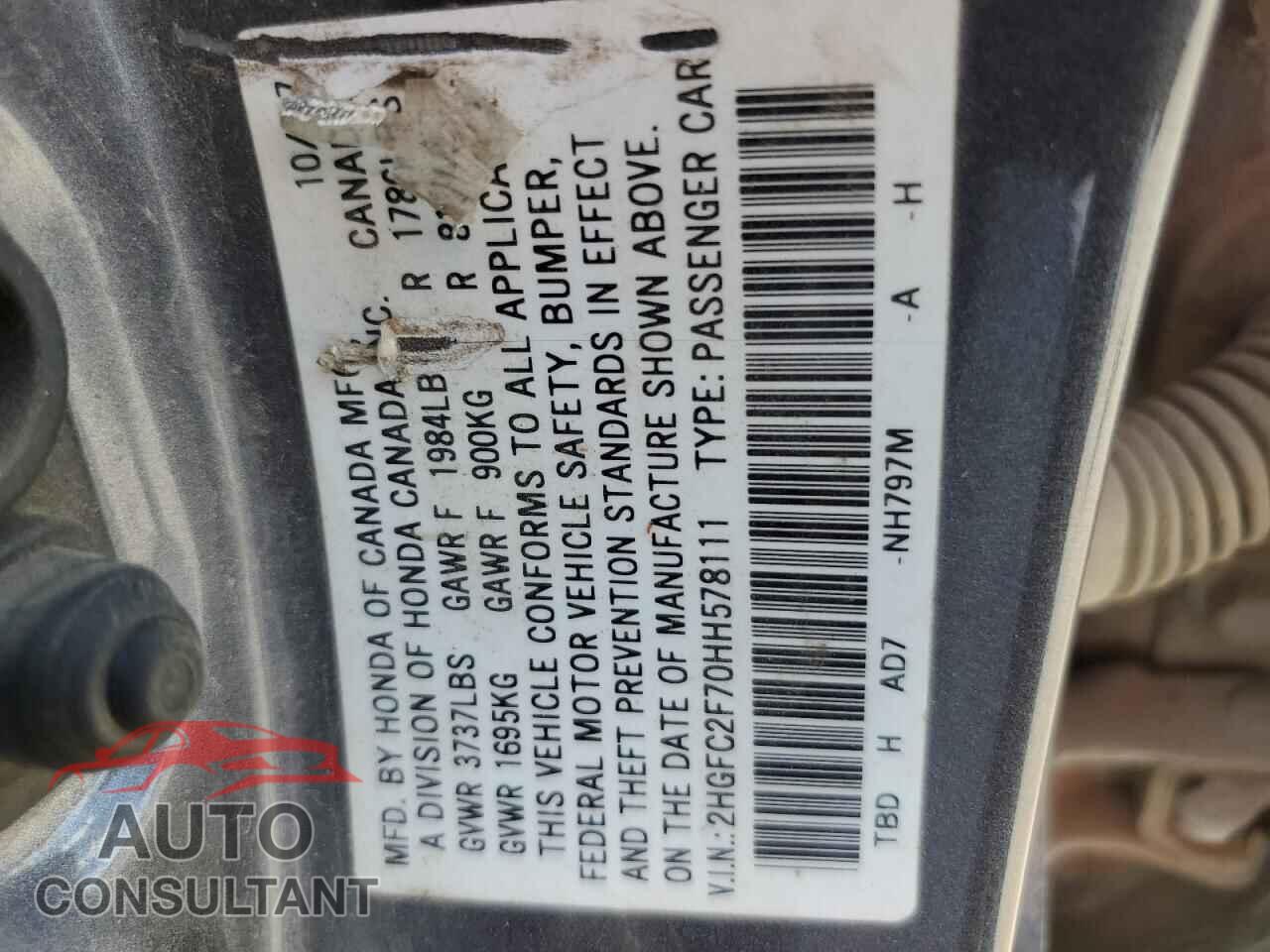 HONDA CIVIC 2017 - 2HGFC2F70HH578111