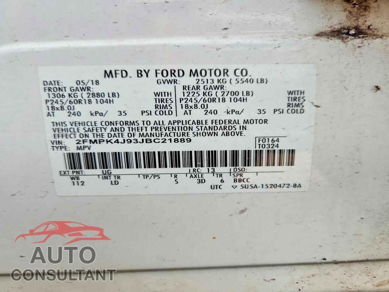FORD EDGE 2018 - 2FMPK4J93JBC21889
