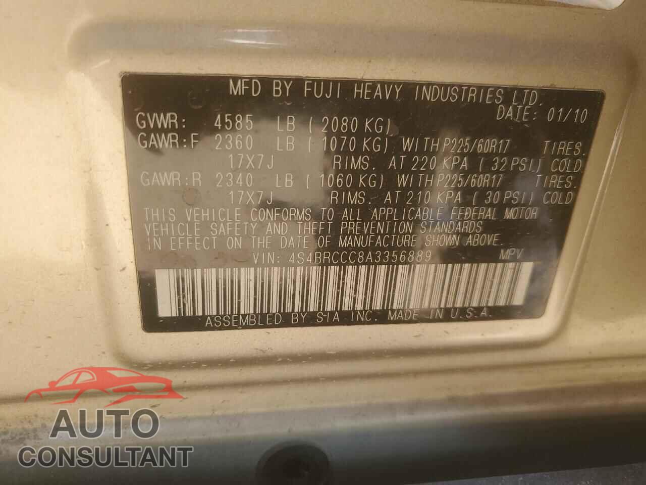 SUBARU OUTBACK 2010 - 4S4BRCCC8A3356889