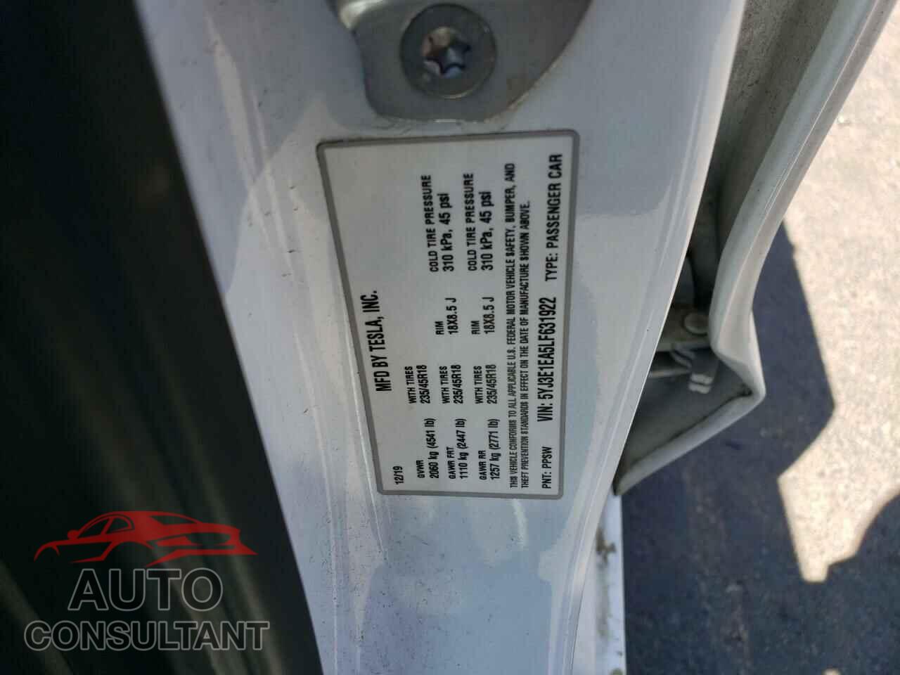 TESLA MODEL 3 2020 - 5YJ3E1EA5LF631922