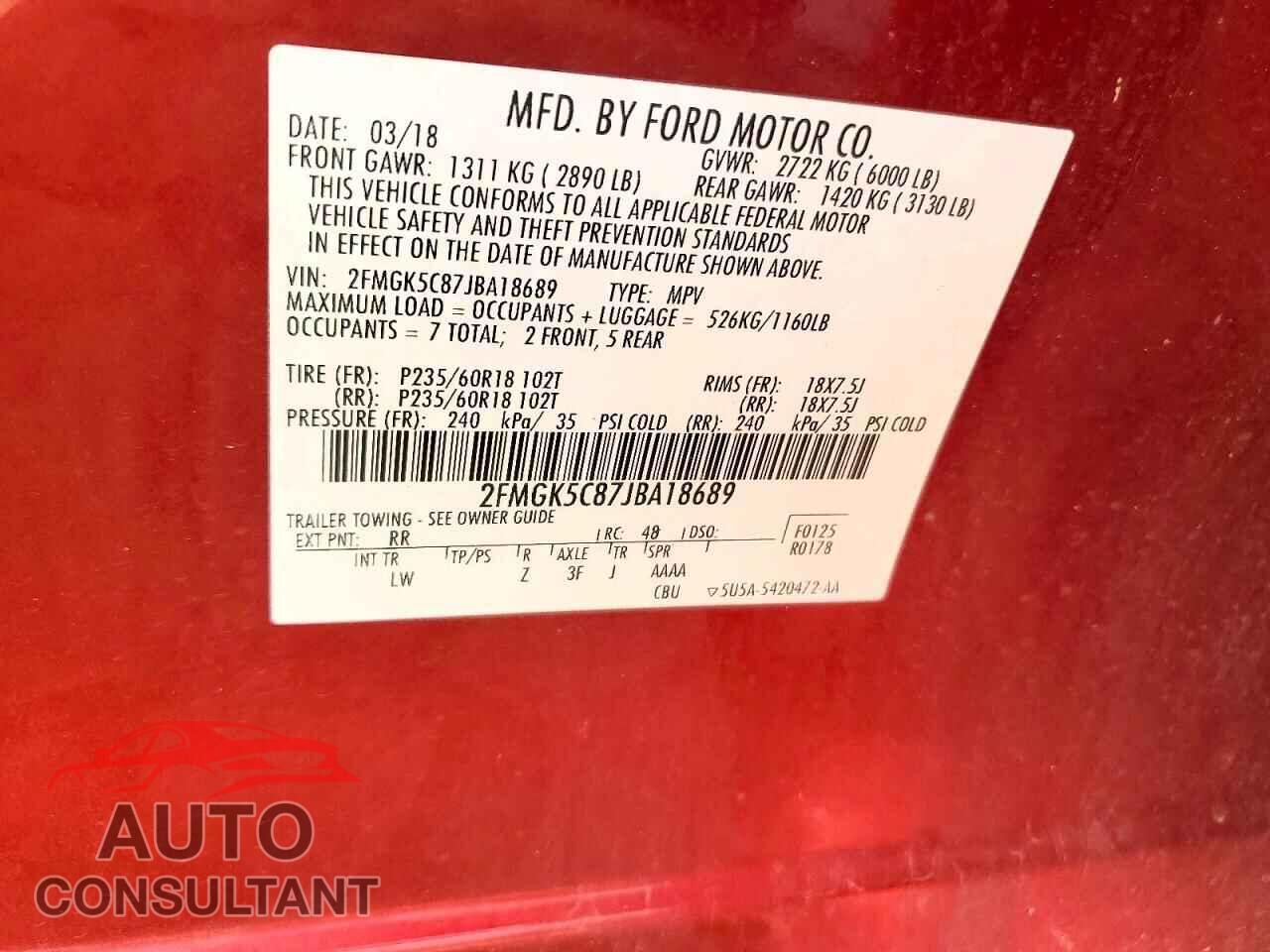 FORD FLEX 2018 - 2FMGK5C87JBA18689