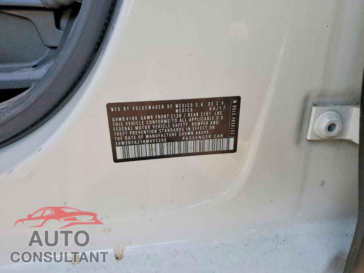 VOLKSWAGEN JETTA 2017 - 3VW2B7AJ1HM403266