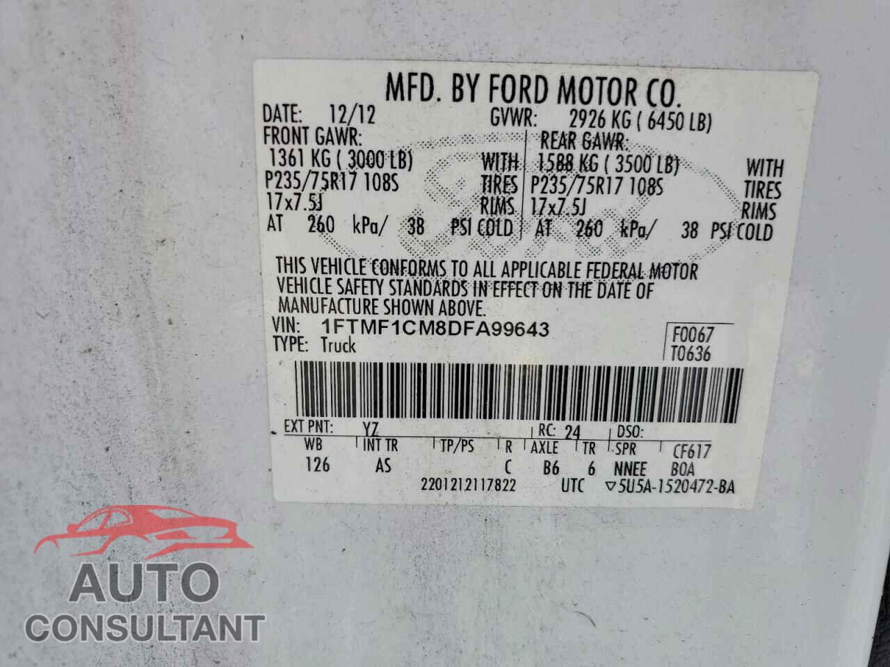 FORD F150 2013 - 1FTMF1CM8DFA99643