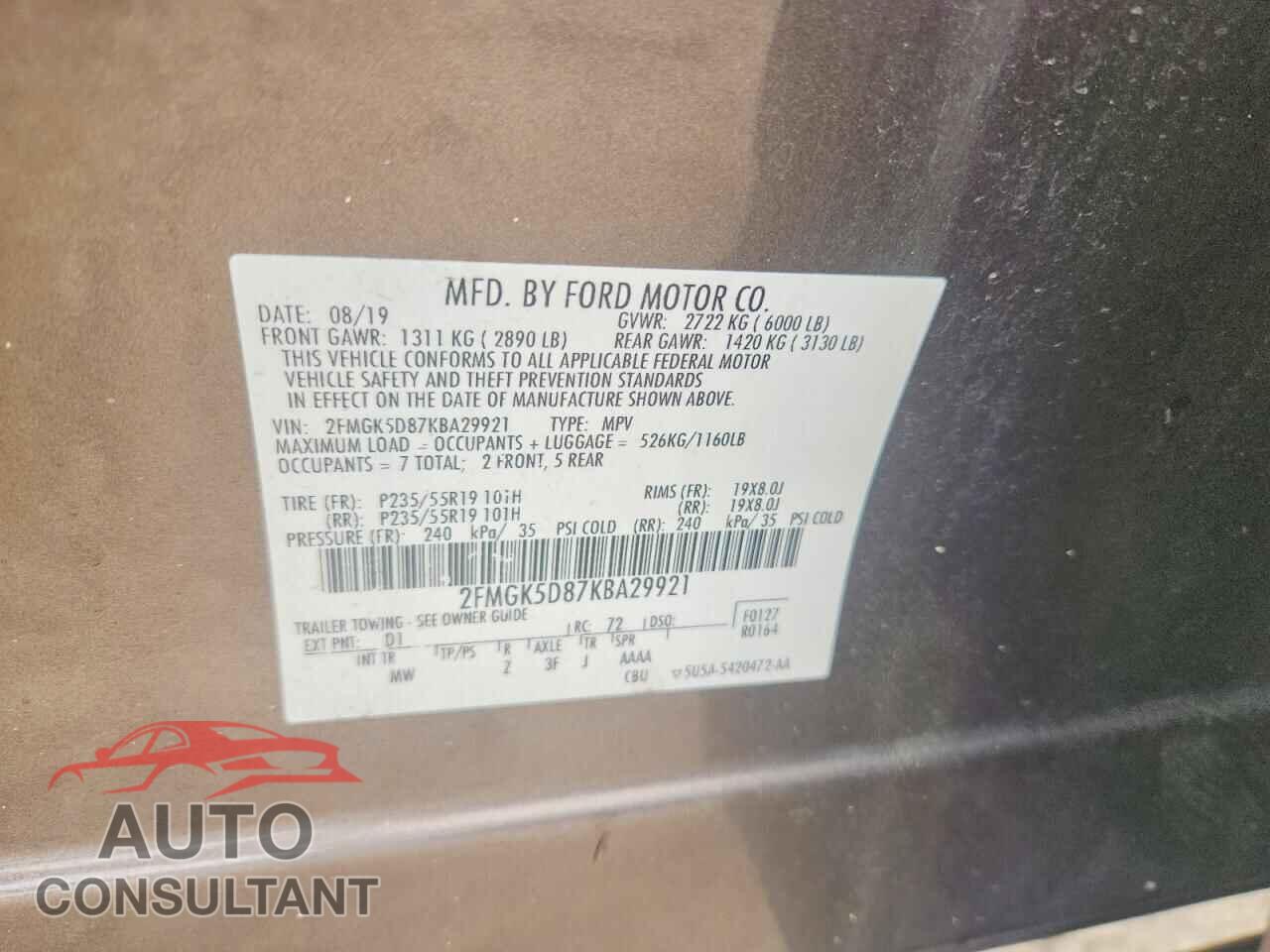 FORD FLEX 2019 - 2FMGK5D87KBA29921