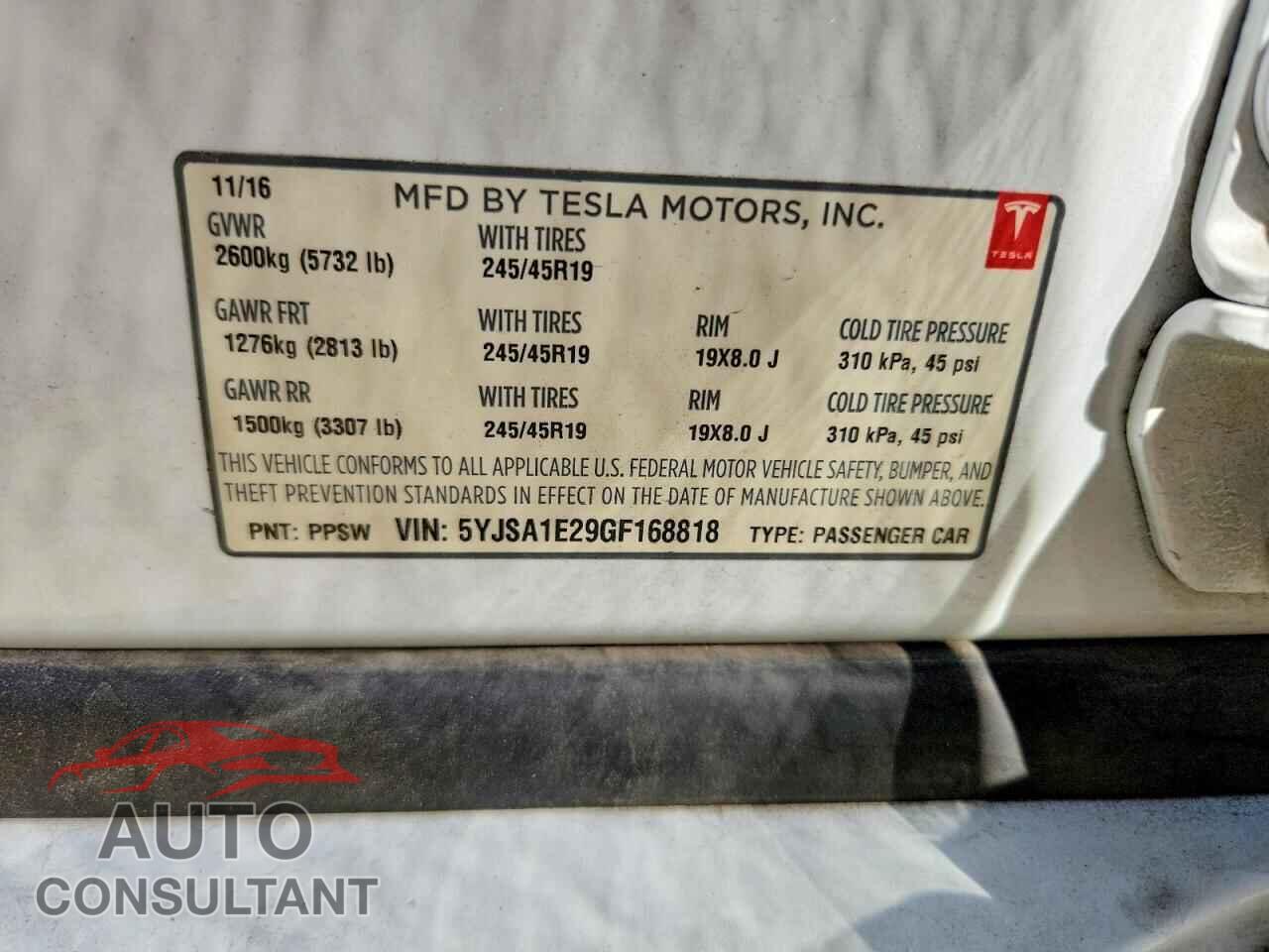 TESLA MODEL S 2016 - 5YJSA1E29GF168818