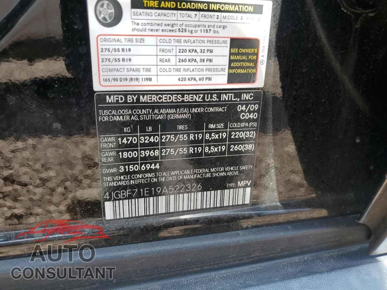 MERCEDES-BENZ GL-CLASS 2009 - 4JGBF71E19A522326