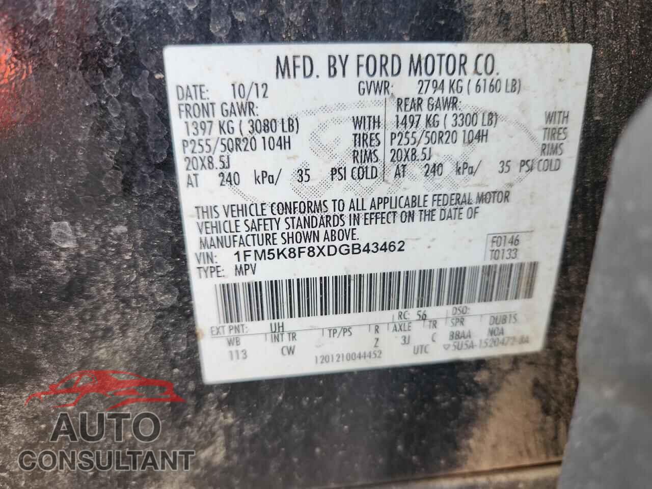 FORD EXPLORER 2013 - 1FM5K8F8XDGB43462