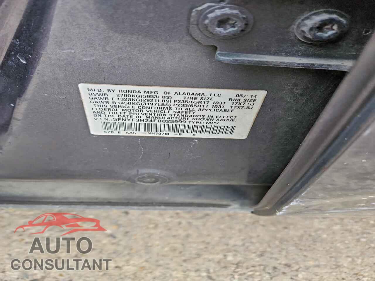 HONDA PILOT 2014 - 5FNYF3H24EB025999