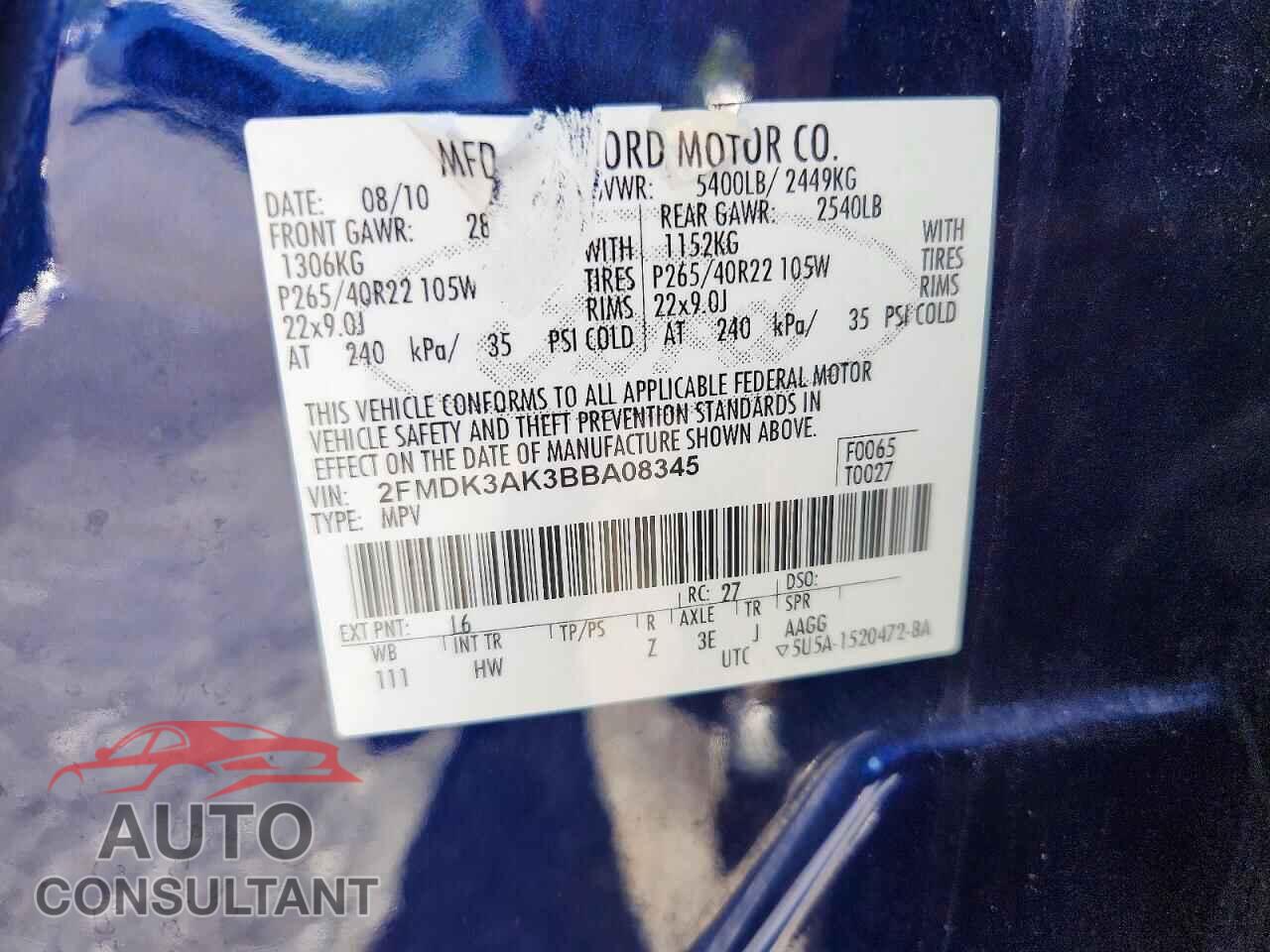 FORD EDGE 2011 - 2FMDK3AK3BBA08345