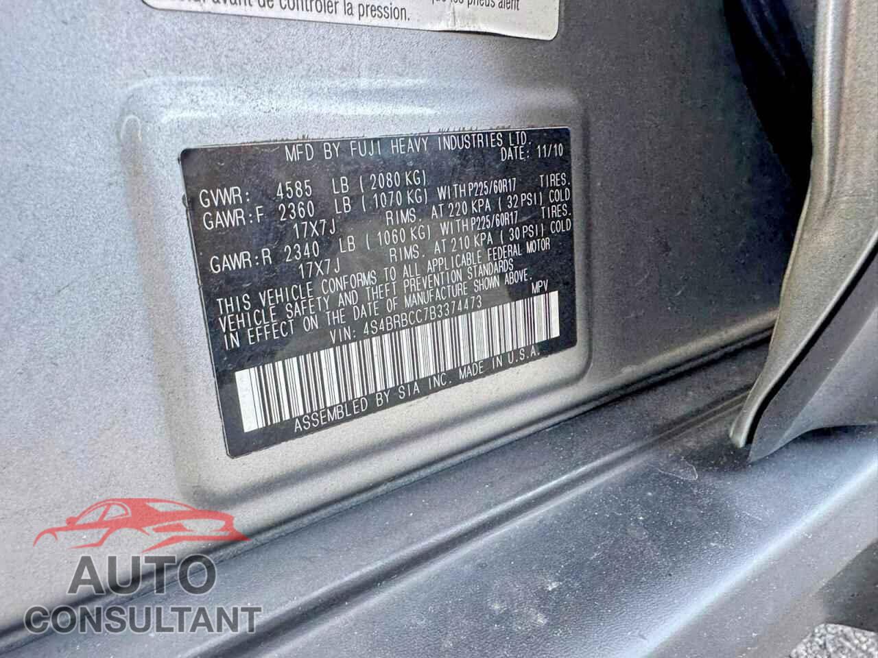 SUBARU OUTBACK 2011 - 4S4BRBCC7B3374473
