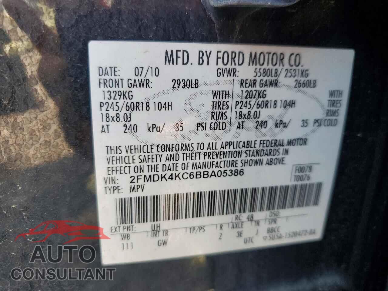 FORD EDGE 2011 - 2FMDK4KC6BBA05386