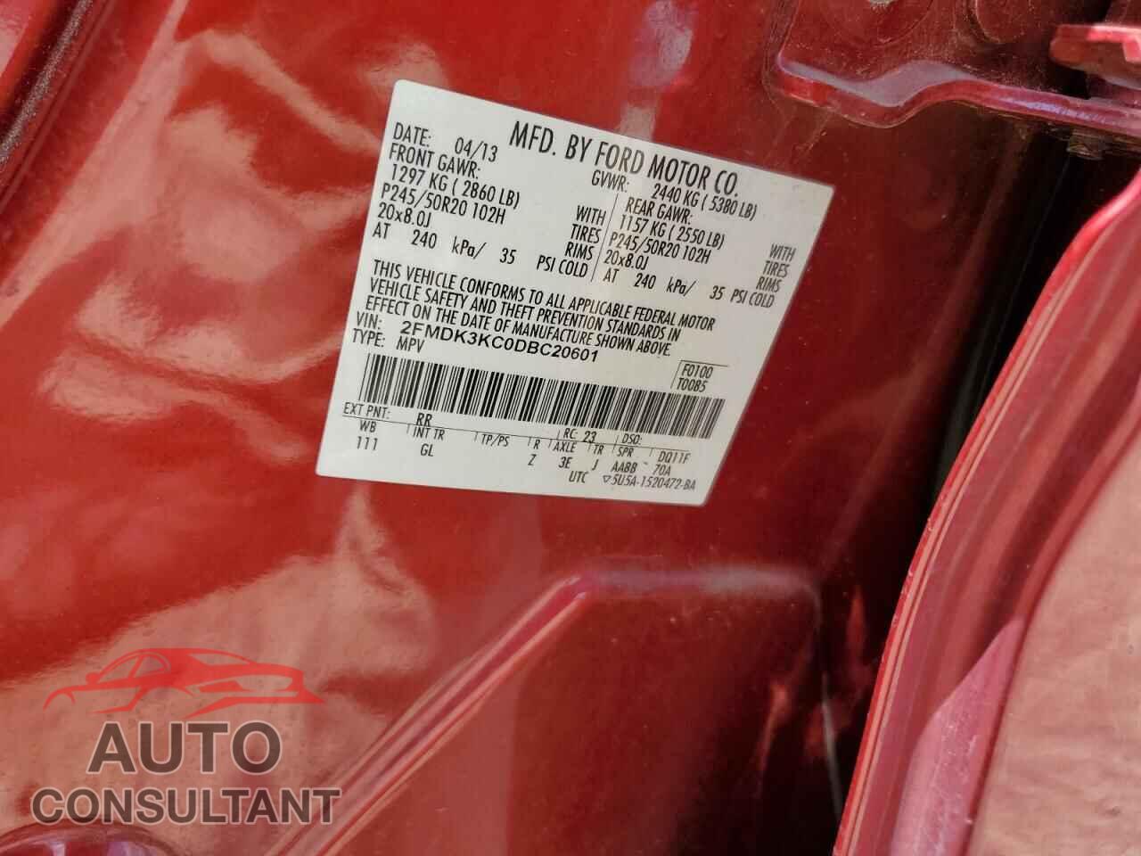 FORD EDGE 2013 - 2FMDK3KC0DBC20601